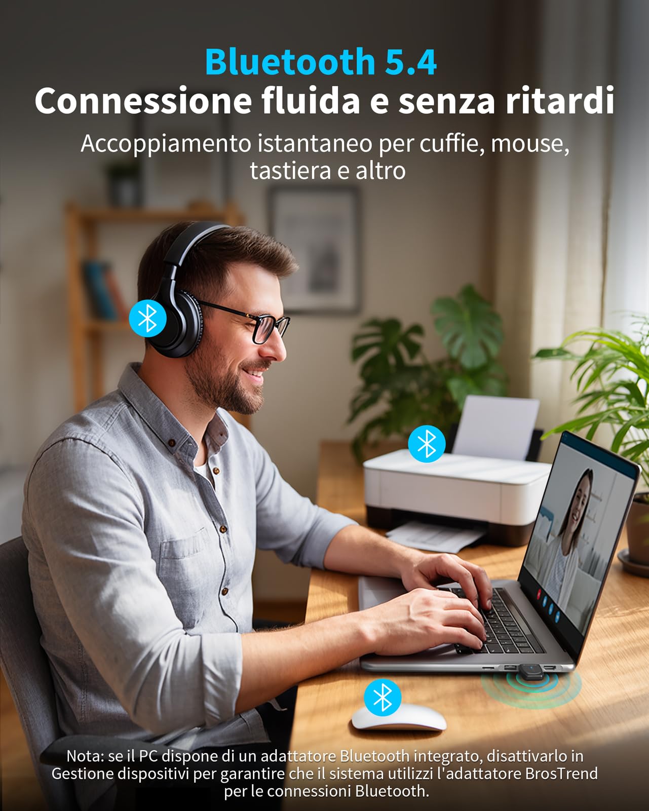 BrosTrend AX900 WiFi 6 USB Ricevitore 𝐁𝐥𝐮𝐞𝐭𝐨𝐨𝐭𝐡 𝟓.𝟒, Chiavetta WiFi per PC Fisso, Mini Bluetooth USB Adattatore Wi-Fi Dual Band 5GHz 600Mbps + 2.4GHz 286Mbps Supporta Windows 11/10, WPA3