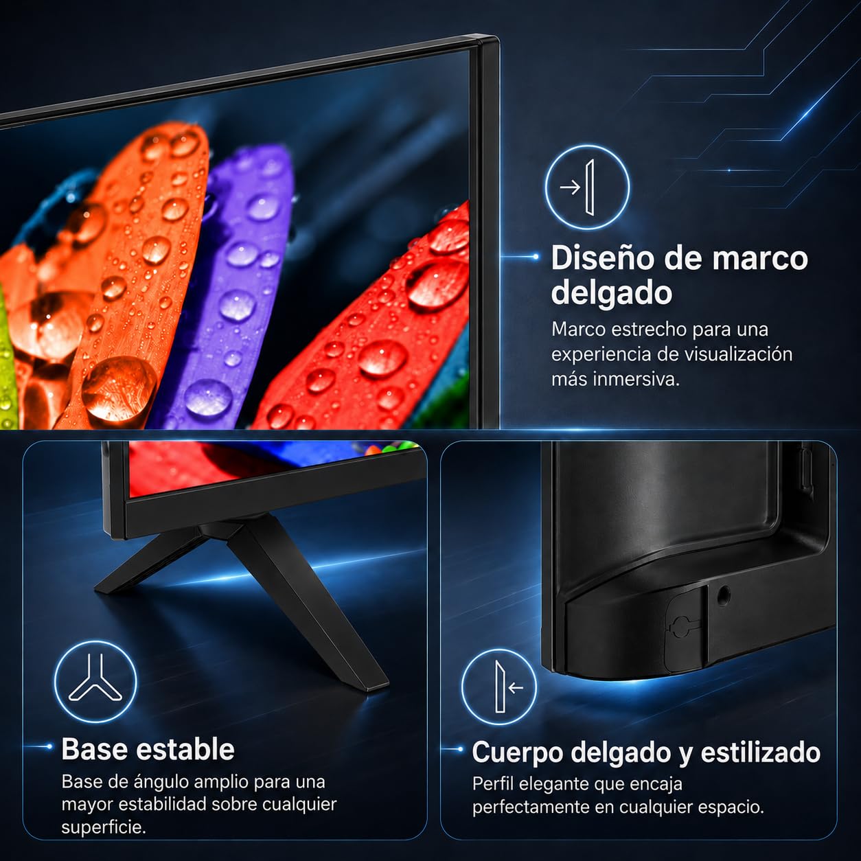 TuTu TU25Q1FQ-T8 Smart TV 25 Pulgadas (64 cm), QLED Full HD Televisor con Tizen OS, Wi-Fi, Bluetooth, App Store, Airplay, Sintonizador Digital, Prime Video, Netflix, Pluto TV y Más