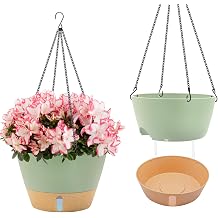 ZMTECH 2 Pack 8 Inch Hanging Baskets for Plants Outdoor Indoor, Modern Blue Planters with Water Level Window & Metal Chain for Balcony Patio Garden Home Decor