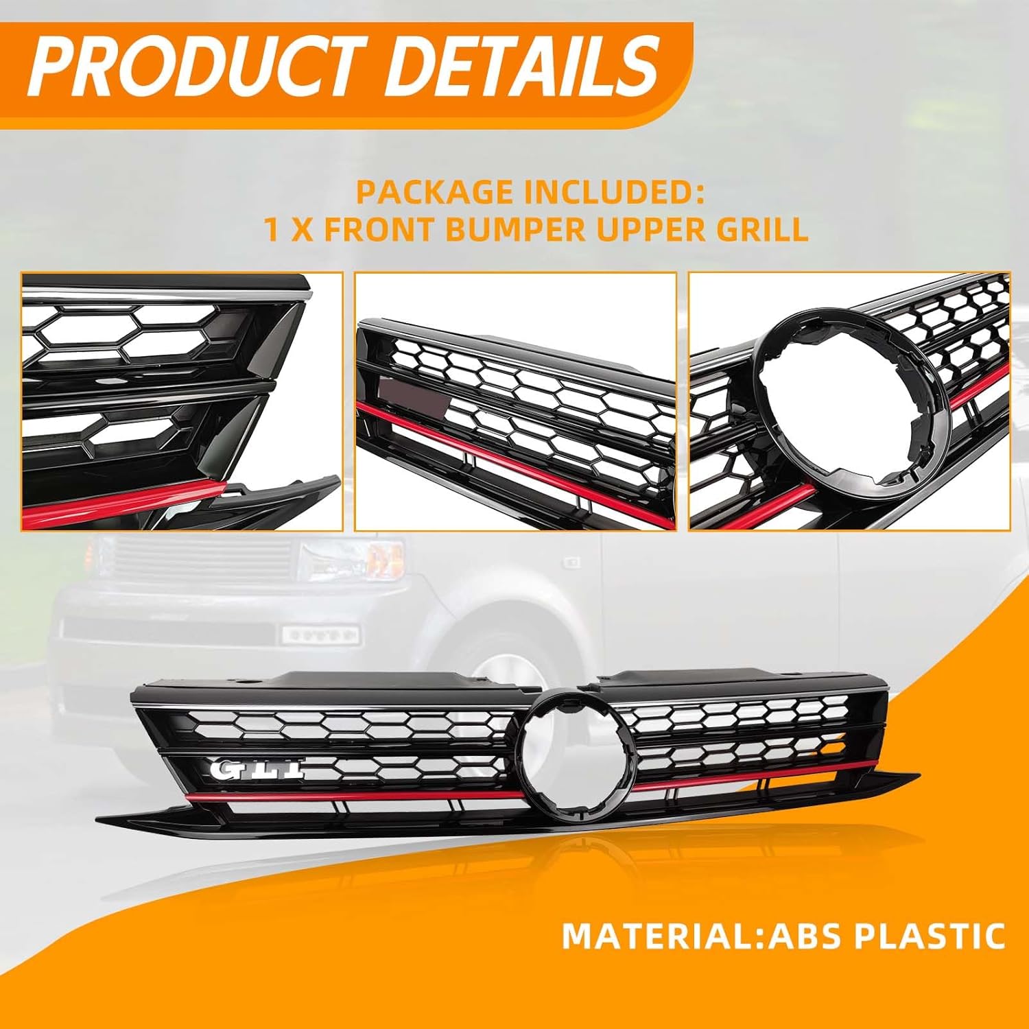 YLT AUTO Fit 2015 2016 2017 2018 For Volkswagen Jetta Front Cover Upper Bumper Grille Replacement Shroud VW Front Honeycomb Air Intake with Red Trim
