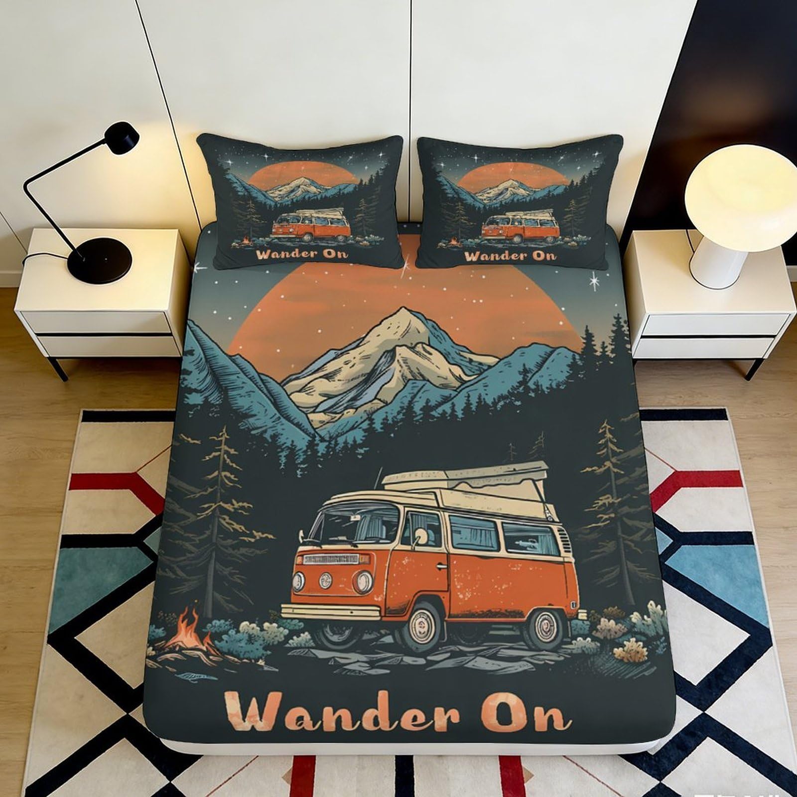 3D Printed Mountain Sunset Fitted Sheet Microfiber Soft Durable Wander On Bed Cover for Bedroom Dormitory Guest Room Mattress Protection 140x200x25cm