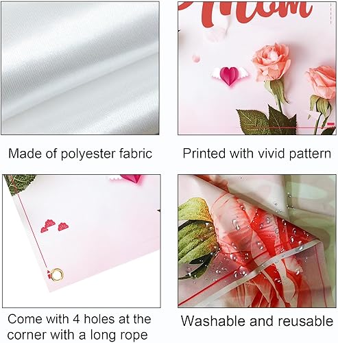 Miniatura 3 de Labakita Cartel de puerta de feliz cumpleaños para mamá, decoraciones de cumpleaños para mamá, pancarta de puerta de cumpleaños para mujer, telón de