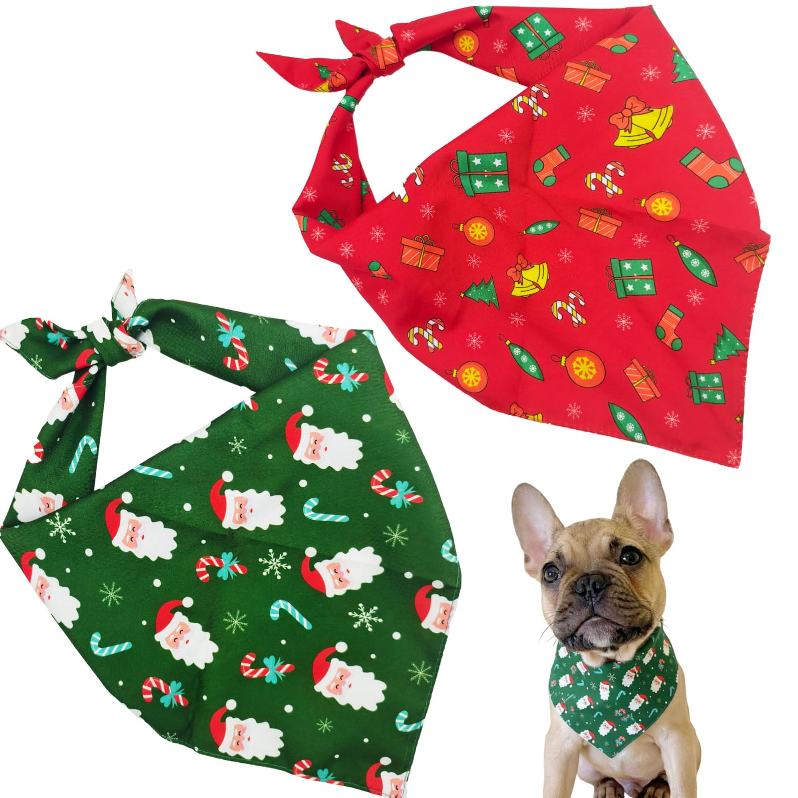 Bandanas de Noël pour chien - Bavoirs triangulaires rouge et vert imprimé flocon de neige