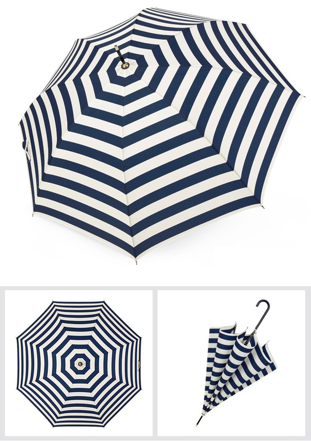 Paraguas Automático Ligero Portátil Compacto con Mango Largo de Tela Recubierta de Vinilo para Protección Solar y de Lluvia Diseño Minimalista a Rayas