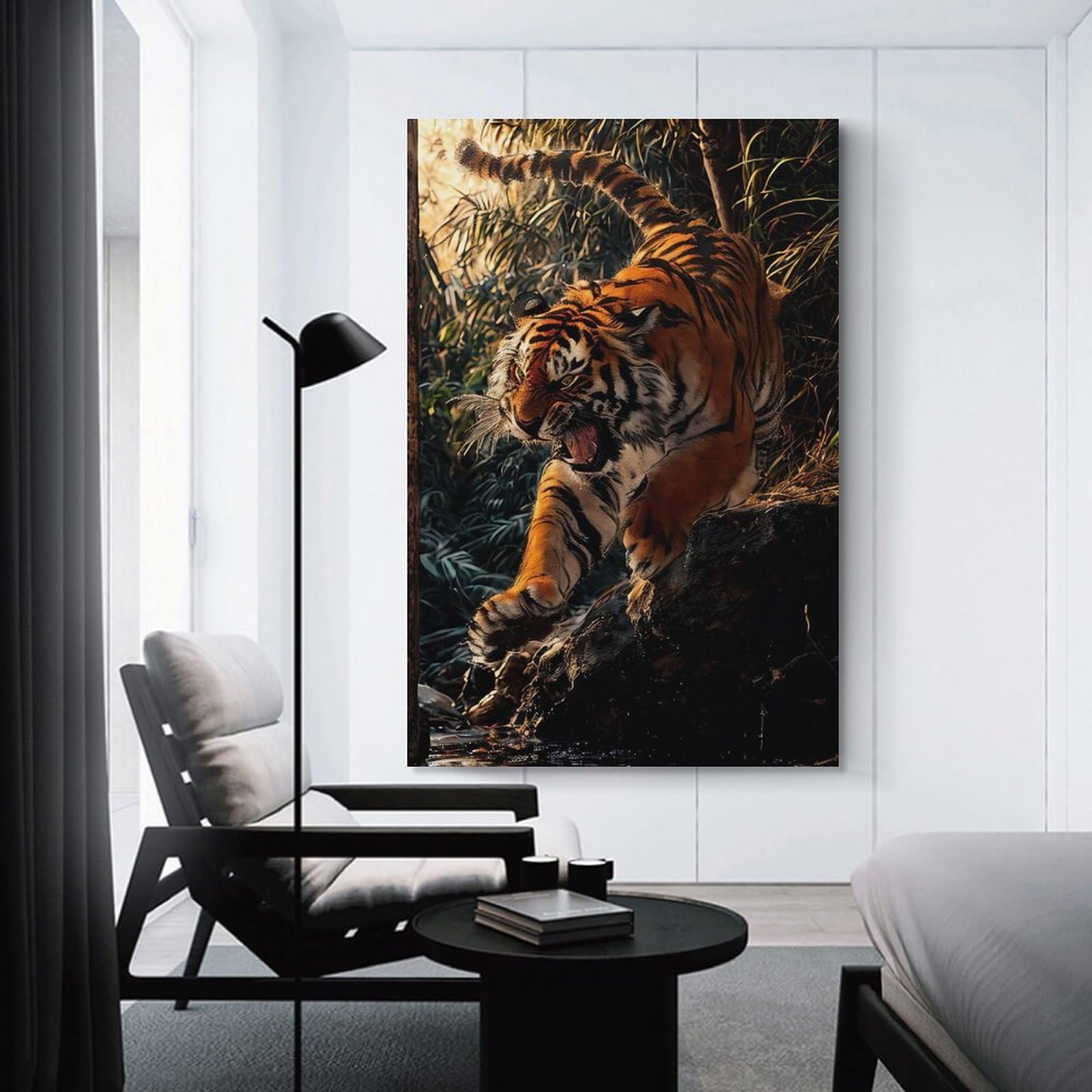 Amazon.co.jp: 虎虎咆哮レンダリング油絵アート絵画インテリアポスター