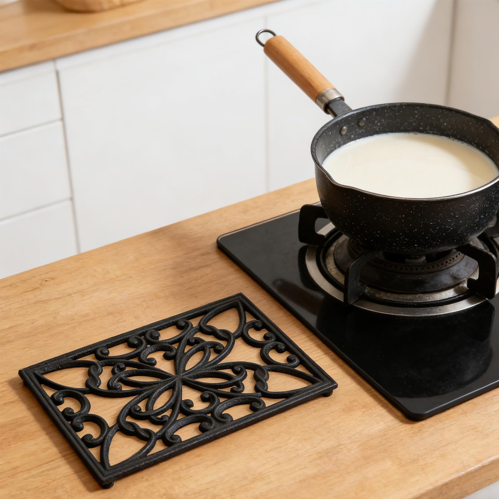 Salvamanteles de Hierro Fundido, Salvamanteles para Platos, Rectangular, Negro, Protege Encimeras y Mesas, Estilo Americano Clásico para Cocina y Mesa de Comedor