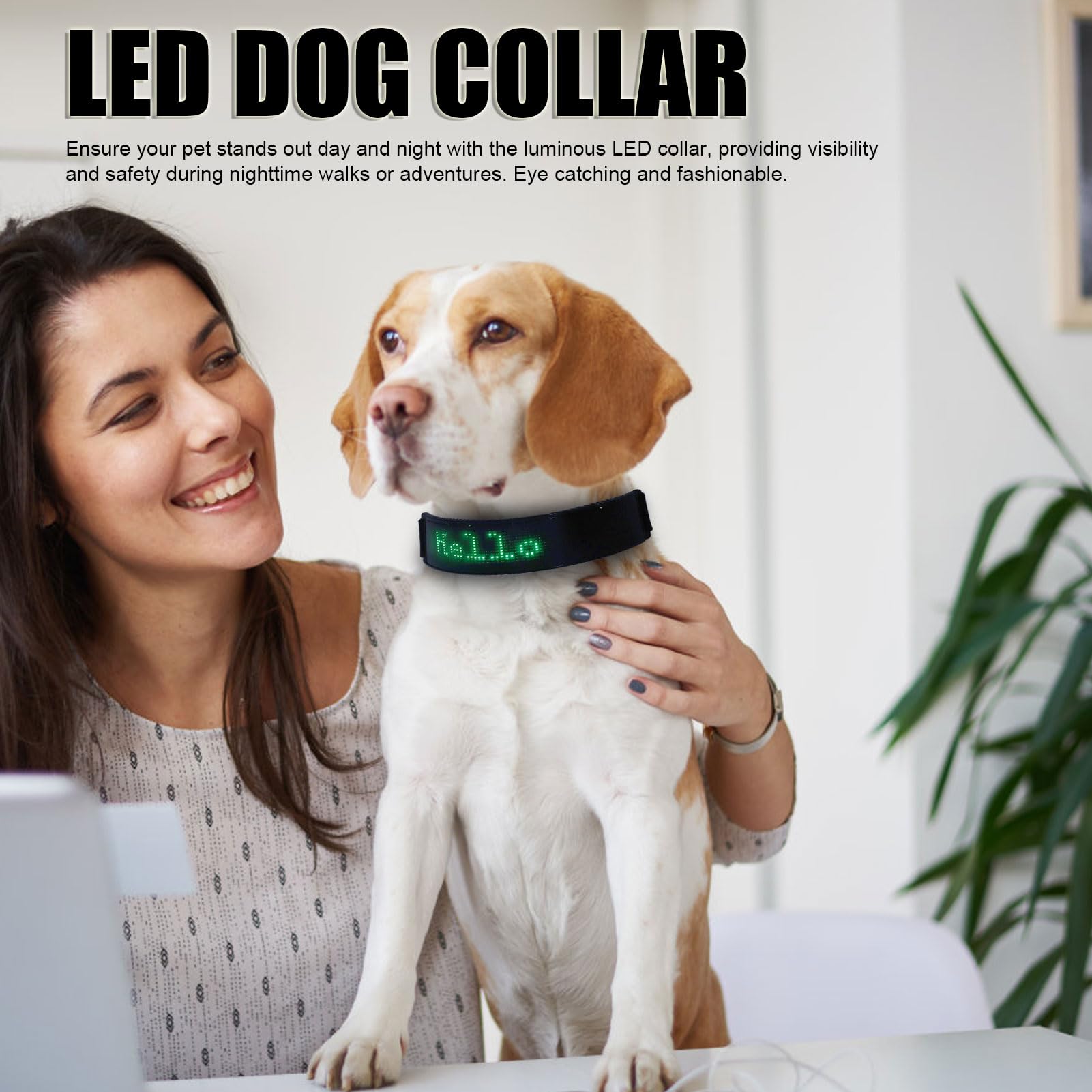 LED-Hundehalsband, Programmierbares Intelligentes Haustier-LED-Halsband, Leuchtendes LED-Halsband für Hundekatzen mit DIY-Bildschirm, APP-gesteuerte, Leuchtende (grünes Licht)
