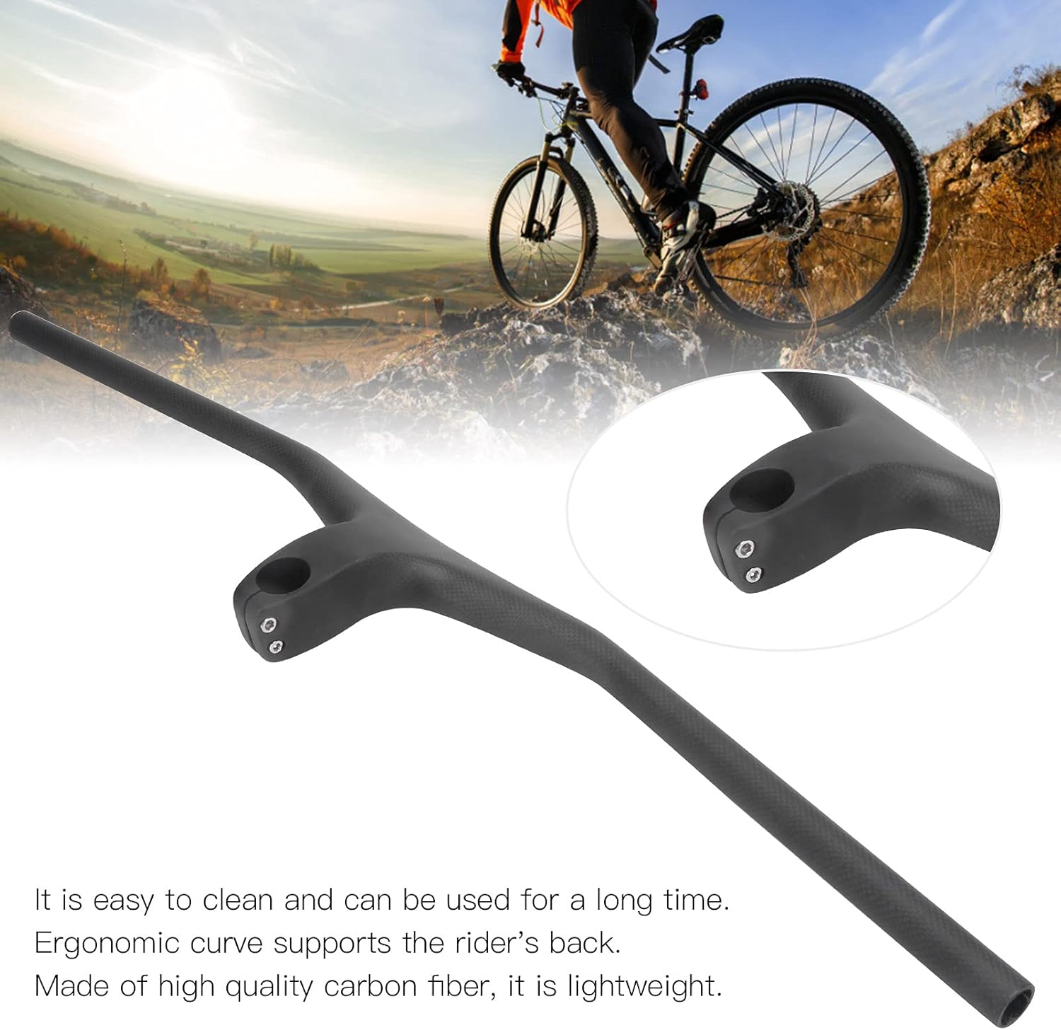 Carbon Fiber Mountain Bike Handlebar, 80cm Integrated Design, -17 Degree Riser Bar for Folding Road Bikes, 28.6mm Diameter
