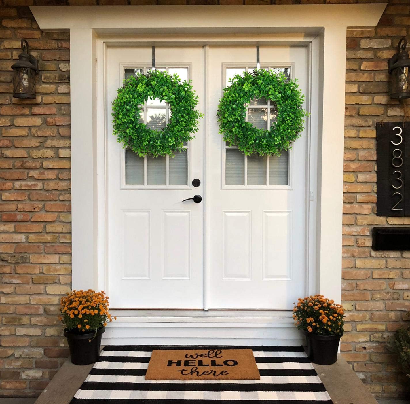 U'Artlines 17inch Front Door Wreaths Artificial Spring Summer Greenery Hanging Garland for Home Wedding Wall Window Decoration (17'inch Boxwood,1) - Image 8