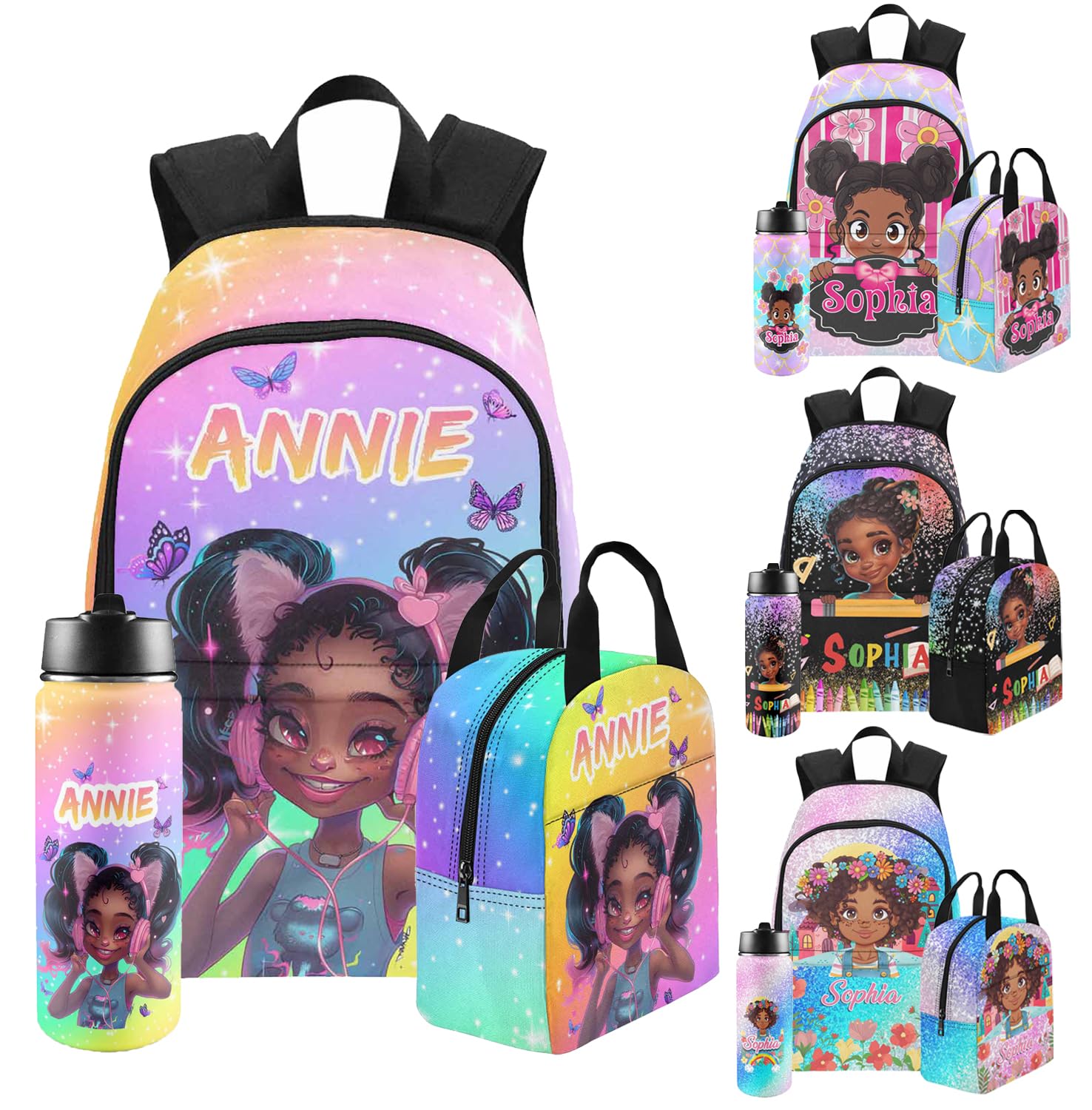 Jaydouble Back to School Personalized Backpack for Girls Backpack Lunch Box Set Customize Casual Unisex SchoolBag with Name (Design 02)