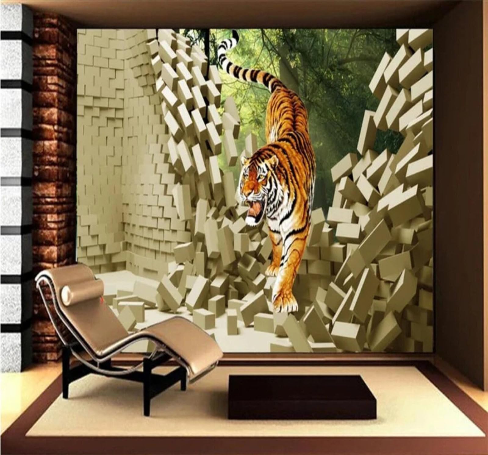Three Dimensional Unique Tiger Brick Wall Forest 3D Wallpaper Easy Install Feature Office Living Room Sofa Bedroom TV Background Wall Decoration-400cm×280cm