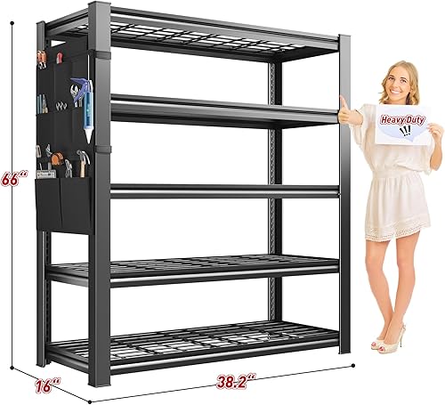 Miniatura 3 de REIBII Estantes de almacenamiento, estantería de garaje resistente con carga de 2500 libras, estantes de garaje de 5 niveles con bolsa de