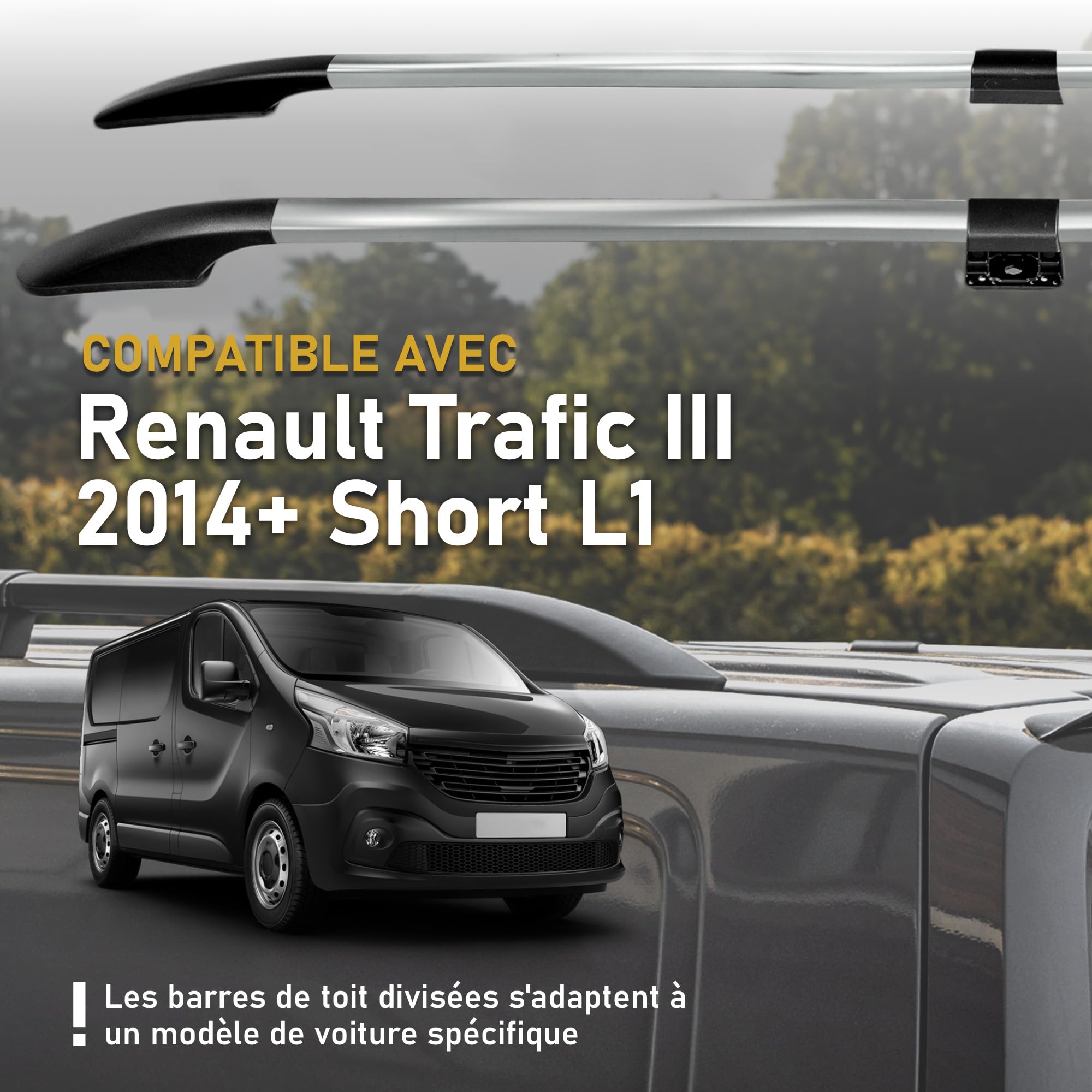 CHROMEMASTER | Compatibles avec Renault Trafic 3 Short L1 2014+ | Les Barres de Toit | Conçus pour Le Montage de Barres de Toit, de Coffres de Toit ou de Porte-vélos | Structure en Aluminium Durable
