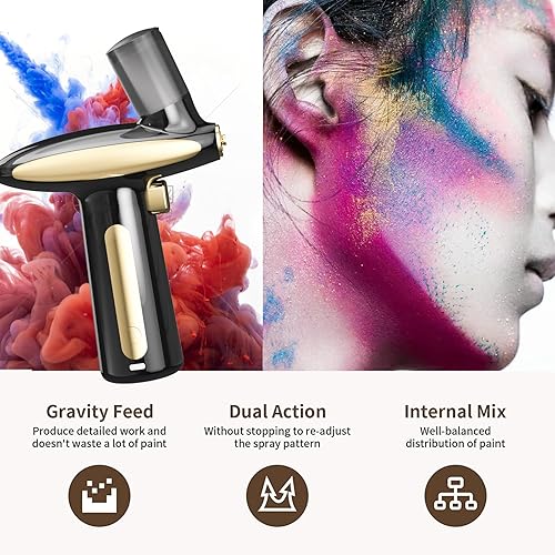 Miniatura 5 de Kit de aerógrafo con compresor de aire 32PSI, kit de aerógrafo inalámbrico de mano recargable automático, kit de cepillo de aire de peluquería, arte