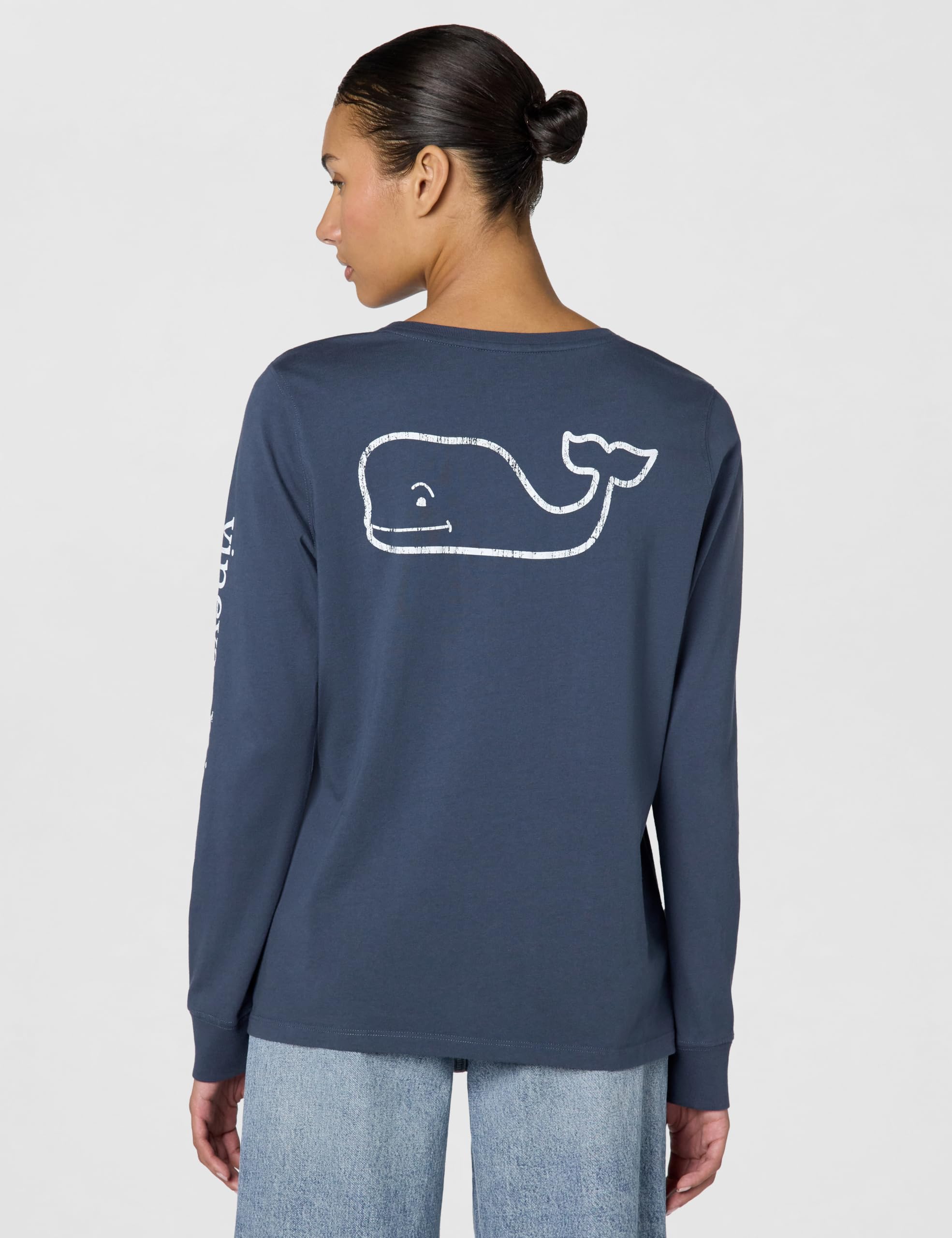 Vineyard Vines, Damen, Langärmliges Damen-T-Shirt, Vintage, Wal, Taschen-T-Shirt