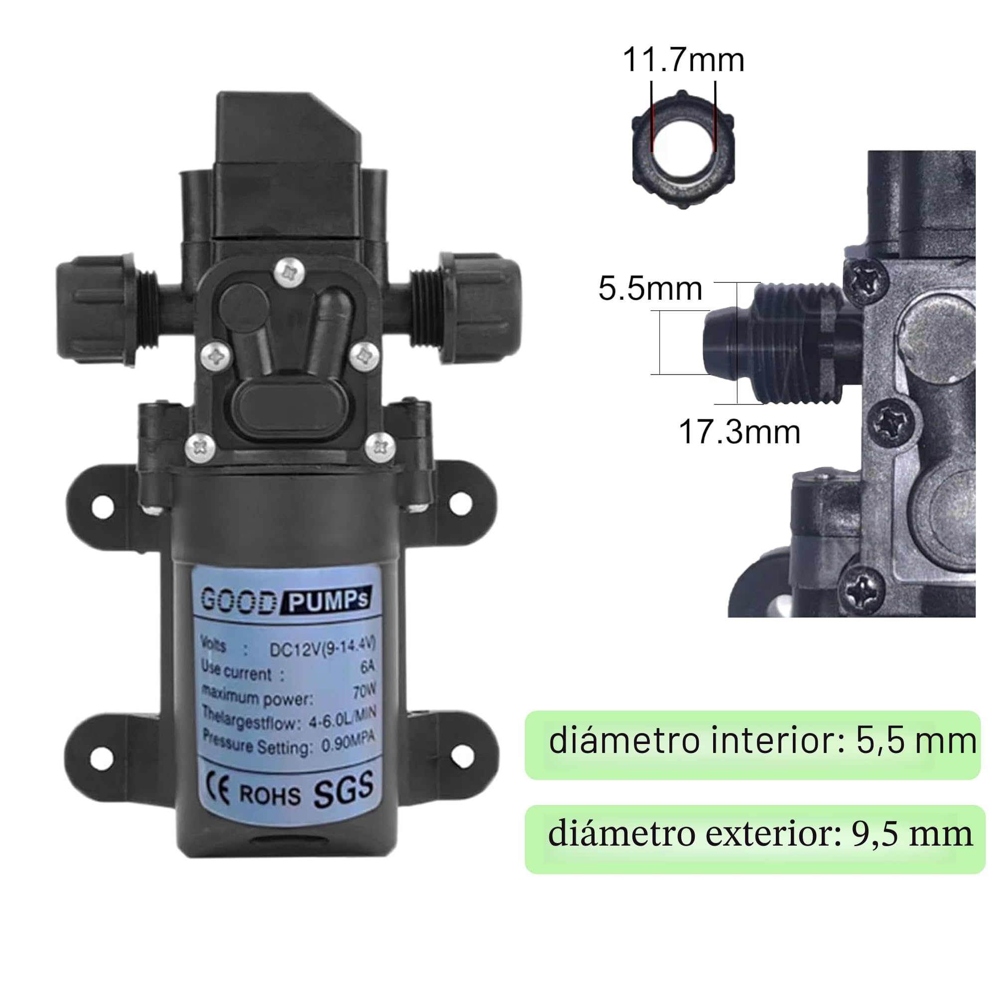 Omba Bomba de Agua 12V 0.9Mpa 6L 70W Alta Presión Autocebante para Jardín Caravana Camping