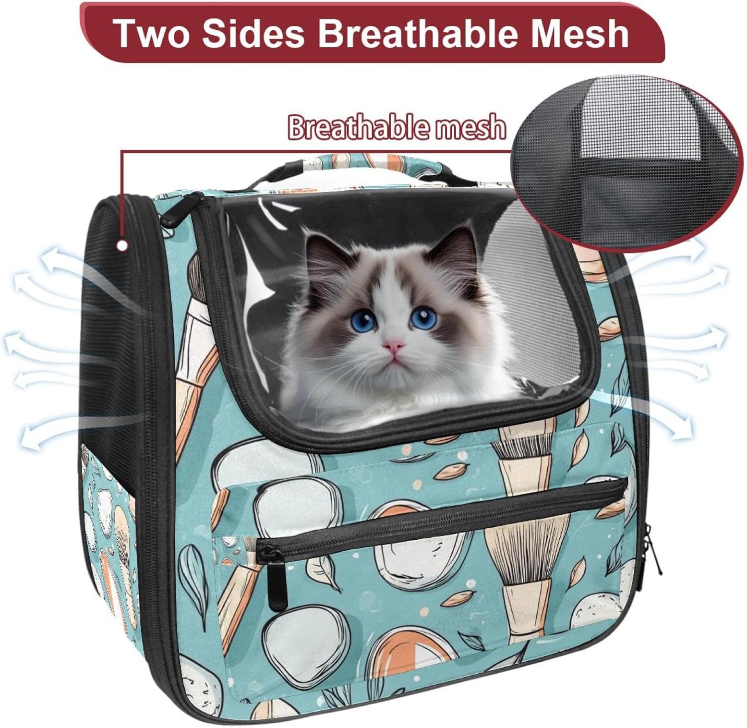 Makeup Mirror Skin Products Cat Carrier Backpack,900D Wear-Resistant Oxford Fabric, Dog Carrier Cat Backpacks Suitable for Travel
