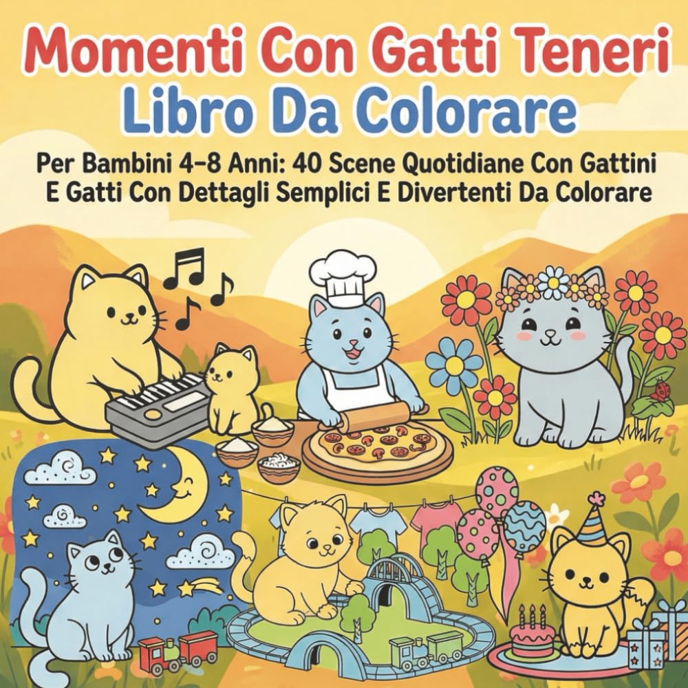 Momenti Con Gatti Teneri Libro Da Colorare Per Bambini 4-8 Anni: 40 Scene Quotidiane Con Gattini E Gatti Con Dettagli Semplici E Divertenti Da Colorare