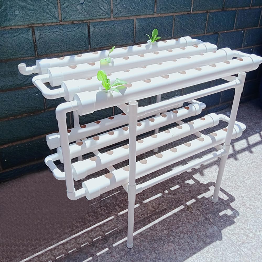 72-Hole Hydroponic Grow Kit 2 capas Planta PVC s hidropónicos de cultivo hidropónico de dos capas para casa, balcón, jardín, balcón, balcón, balcón, principio de flujo de agua