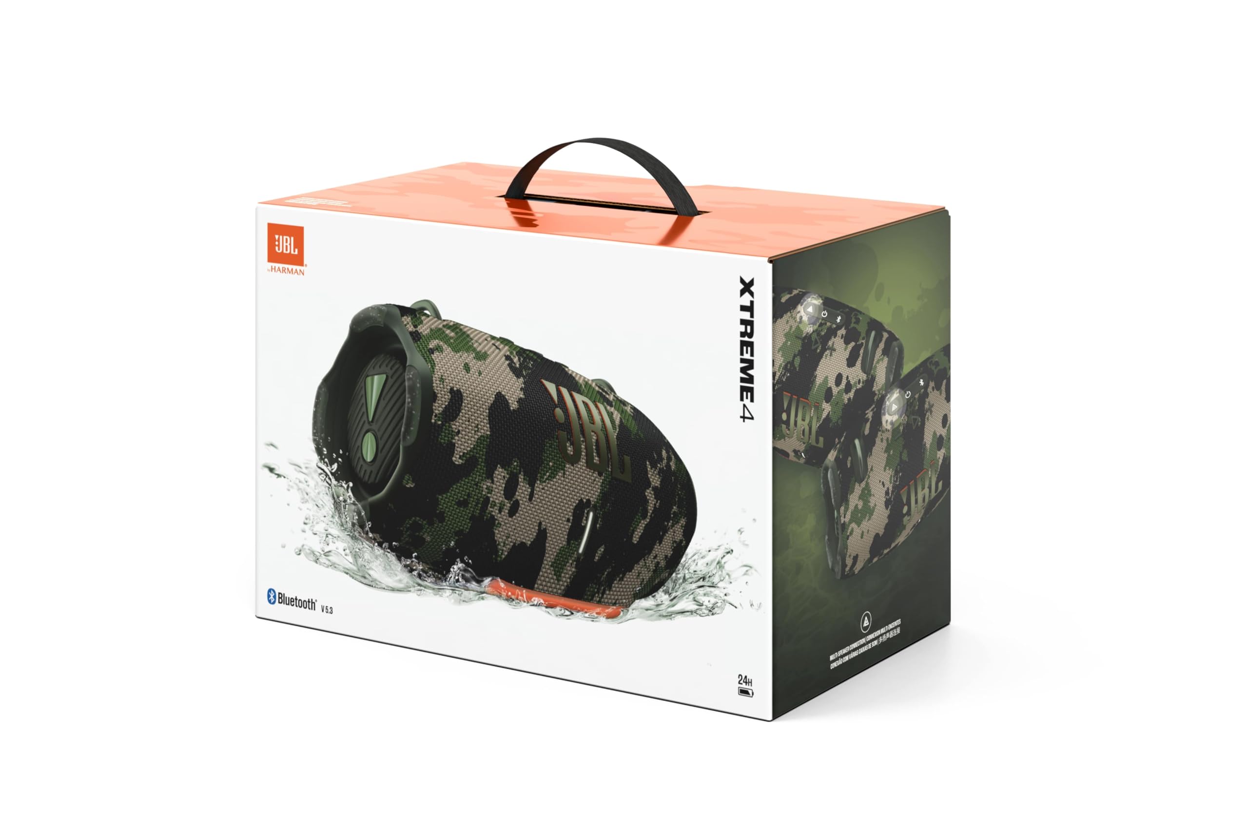 JBL Xtreme 4 Musikbox in Camouflage – Tragbare Bluetooth-Lautsprecher-Box mit tiefem Bass, KI-Sound-Boost und integrierter Powerbank – Wasserfest und staubfest – 24 Laufzeit, UK Stecker (Typ G)