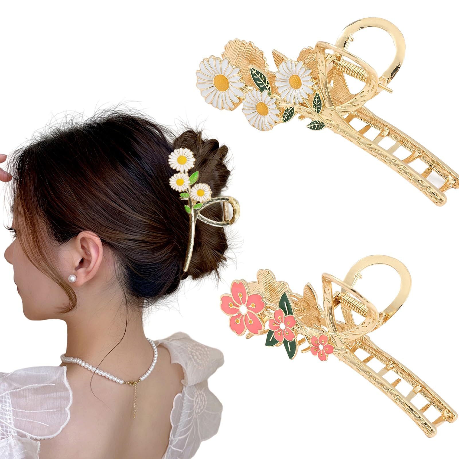 Amazon.com: ORGUNE Large Cute Metal Flower Claw Hair Clips 