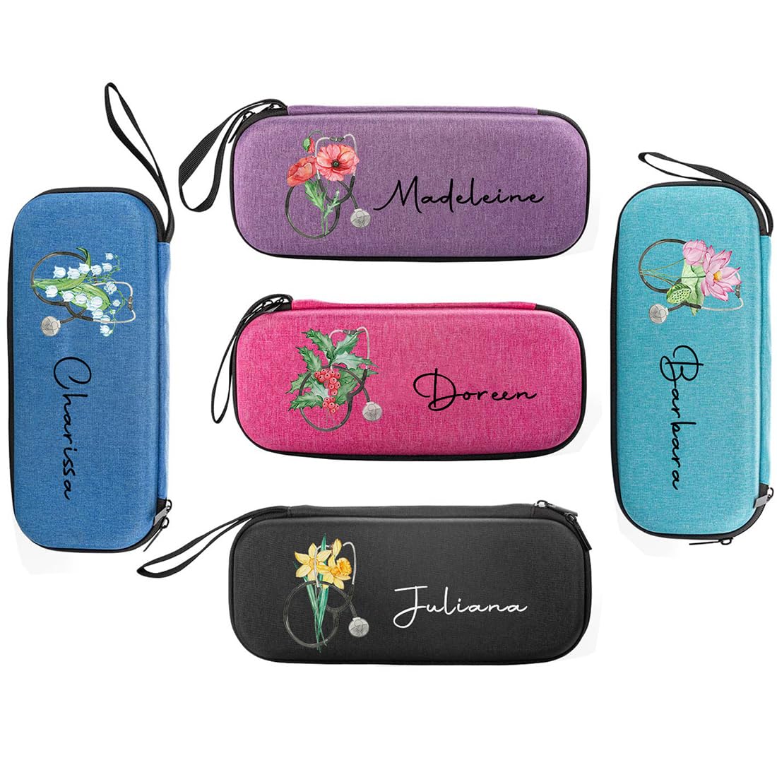 Custom Stethoscope Case with Name & Stethoscope Birth Flower Personalized Stethoscope Case Nurse Gift Cute Stethoscope Carrying Case Gift for Doctor Pink Black Purple Nursing Stethoscope Holder Case