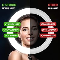 Vista 6 de Anillo de luz con soporte y soporte para teléfono, anillo de luz LED para selfie de 10 pulgadas con trípode (17 a 73 pulgadas) con control remoto