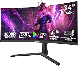 Gawfolk Curved Gaming Monitor Ultrawide 34 Inch 165Hz, PC Screen 3800R 21:9 UWQHD (3440×1440), 120% sRGB, 1ms, Adaptive Sy…