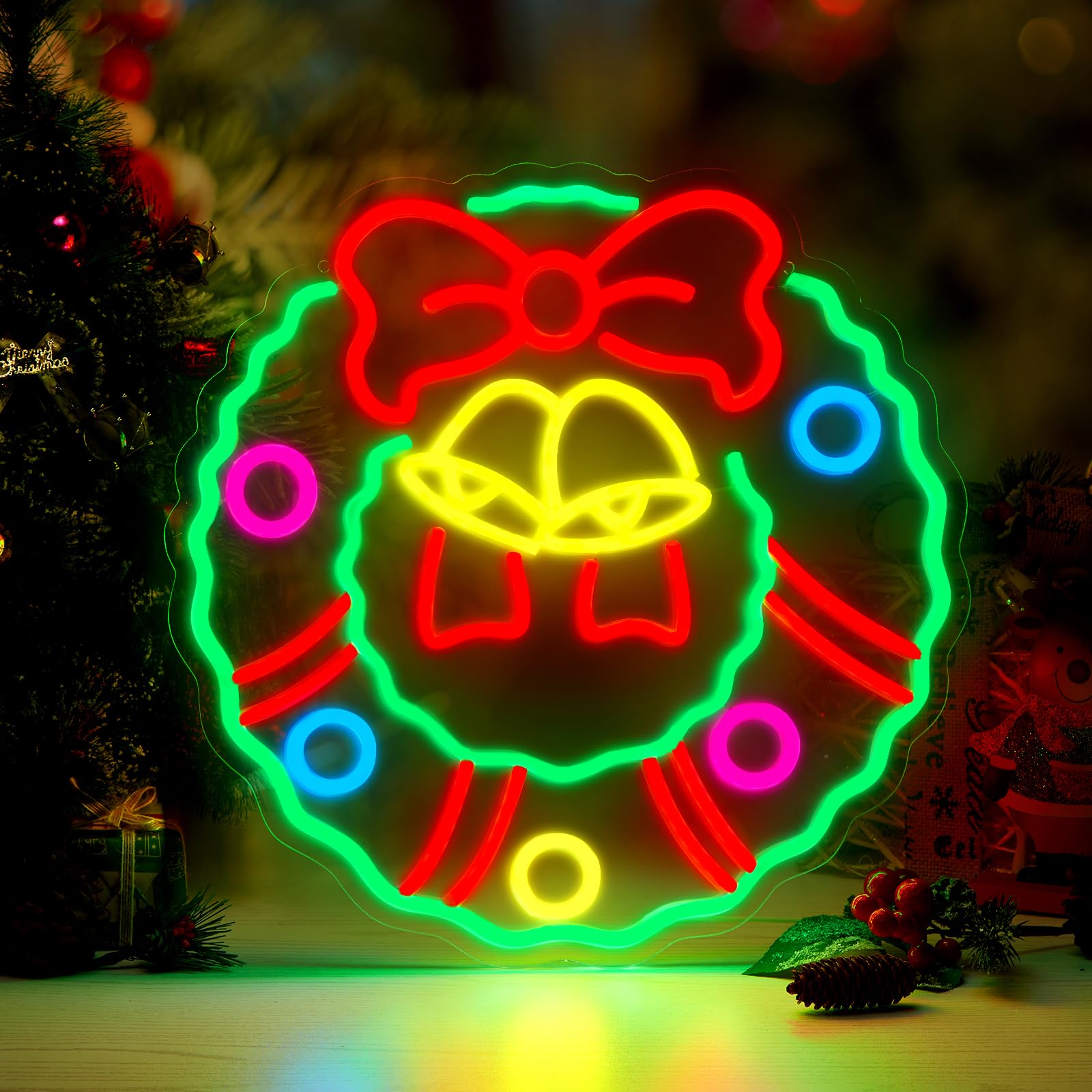 FITNATE Christmas Wreath Neon Sign for Wall Door Decor, 12.6