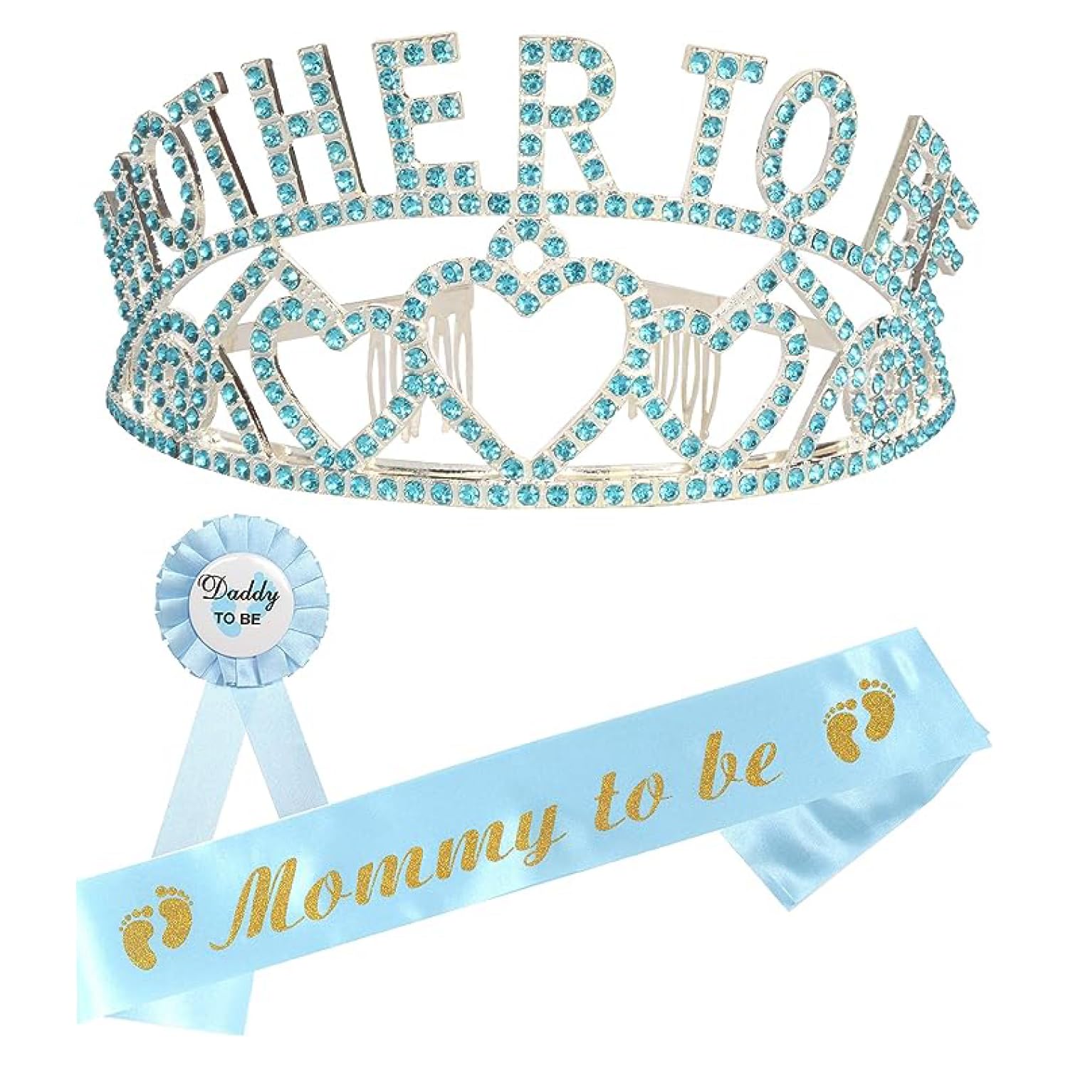 meant2tobe baby shower decoration for mom to be and dad to be, premium metal pink tiara + pink & gold sash + premium metal daddy to be pink & white pin, maternity for her and him