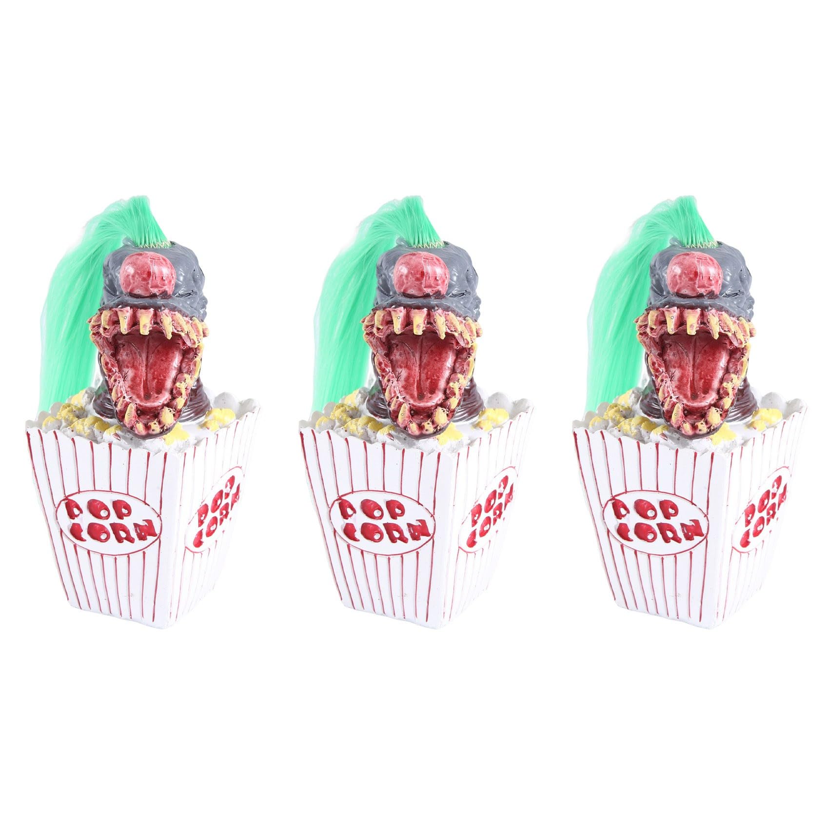 Vjsujehgy 3X Clown Sculpture, Halloween Clown Decoration, Popcorn Clown Scary Clown Head Statue Resin Craft Clown From Space Green