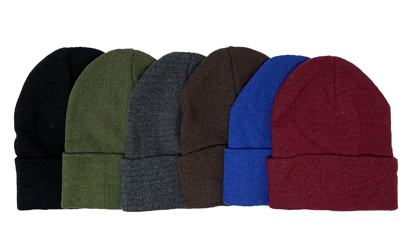 I&S Men's Women's Warm Soft Knit Stretchy Winter Beanie Cap Hat (6-Pack: Assorted)