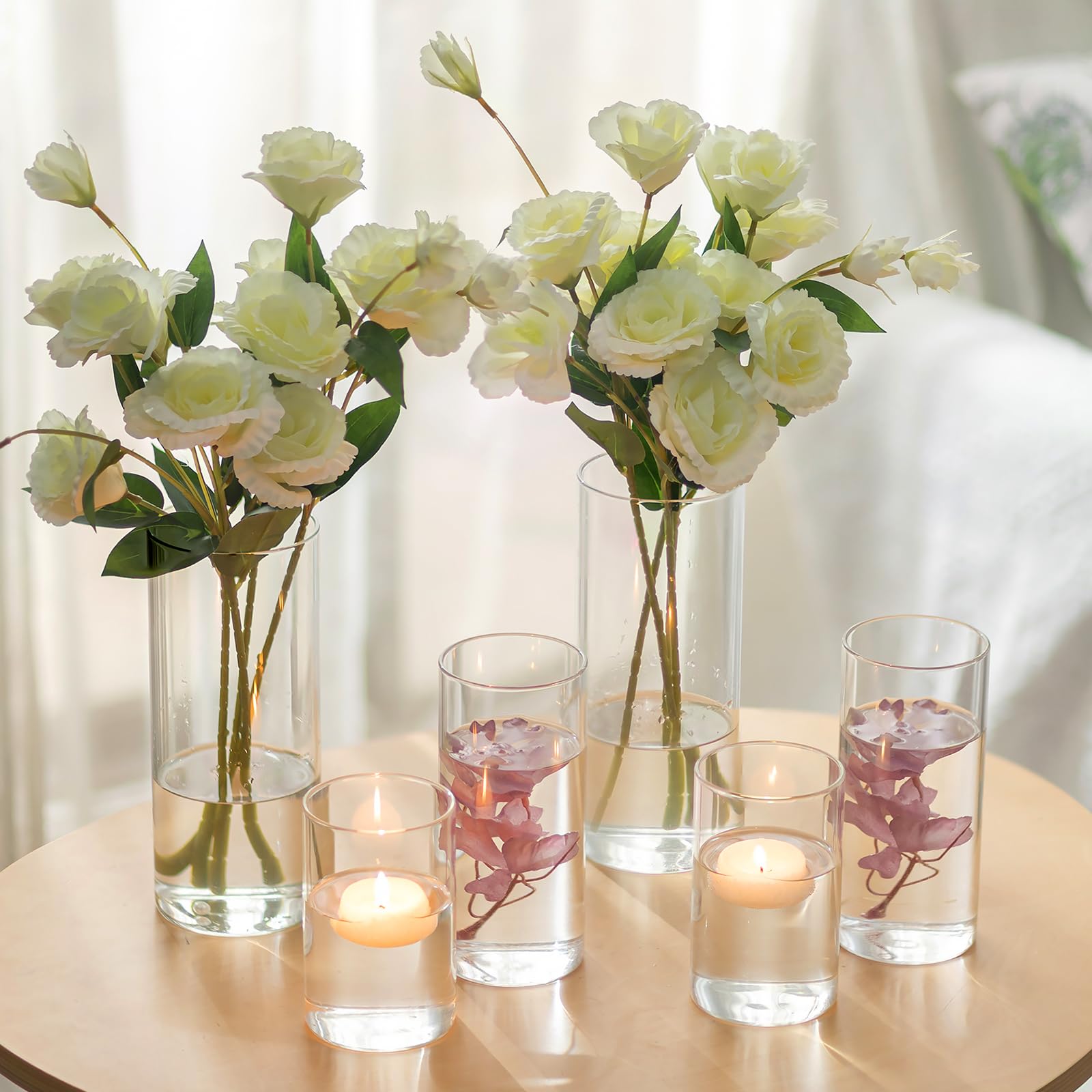 Vases Cylindriques en Verre pour Décoration de Table, Hewory 6 Vase Transparent 3mm Épais Photophore Verre pour Decoration Mariage, Photophore Bougie pour Decoration Maison Home
