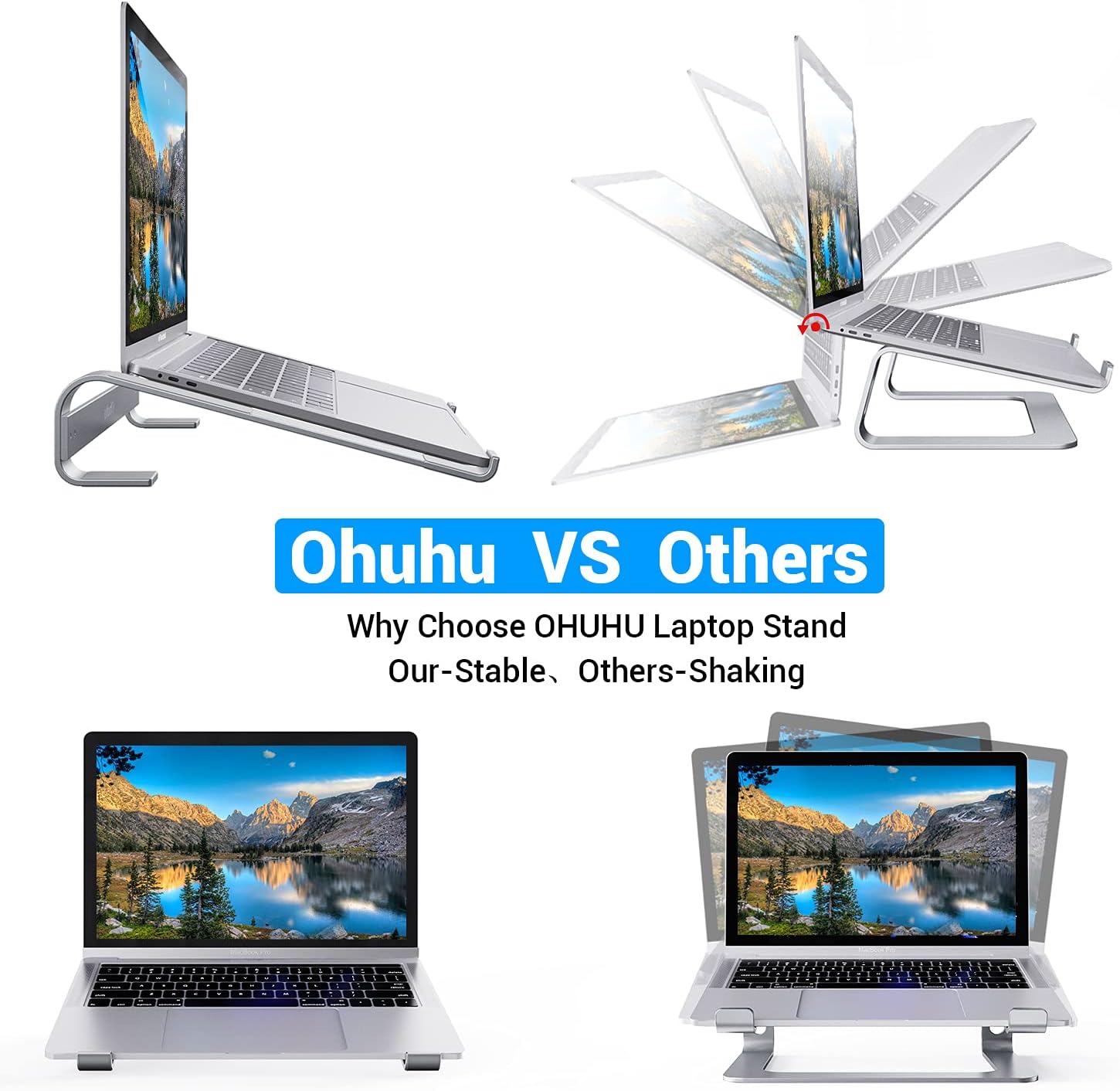 Ohuhu Laptop Stand, Ergonomic Aluminum Notebook Computer Holder, Laptop Riser for Desk, Compatible with MacBook Air Pro, Dell, HP, Lenovo More 10-17" Laptops