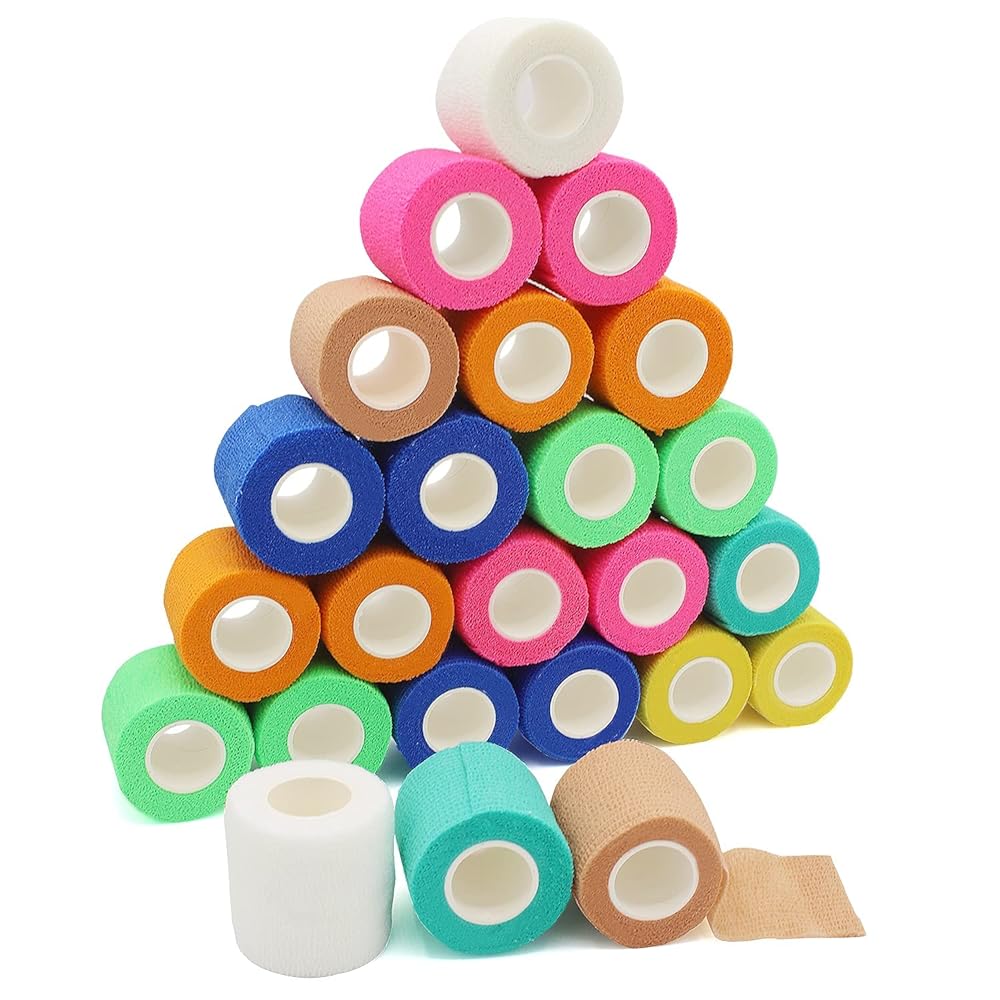 California Basics, Self Adhesive Bandage Wrap, 2 Inch by 5 Yards Non Woven Cohesive Bandage Rolls, 24 Pack, Vet/Stretch Wrap, Multi Colored Neon Medical Athletic Tape for Wrist, Waterproof