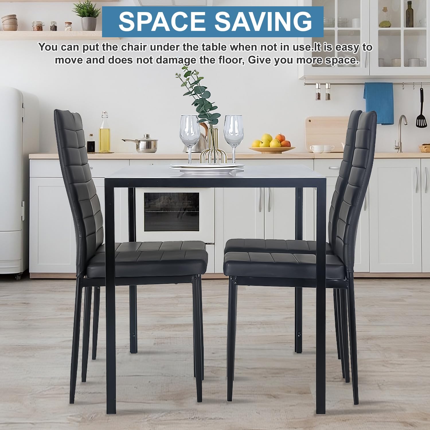 PayLessHere Dining Table and Chairs Set, Modern Rectangular Marble Table top with 4 Chairs PU Leather for Dining Room and Kitchen, White Marble