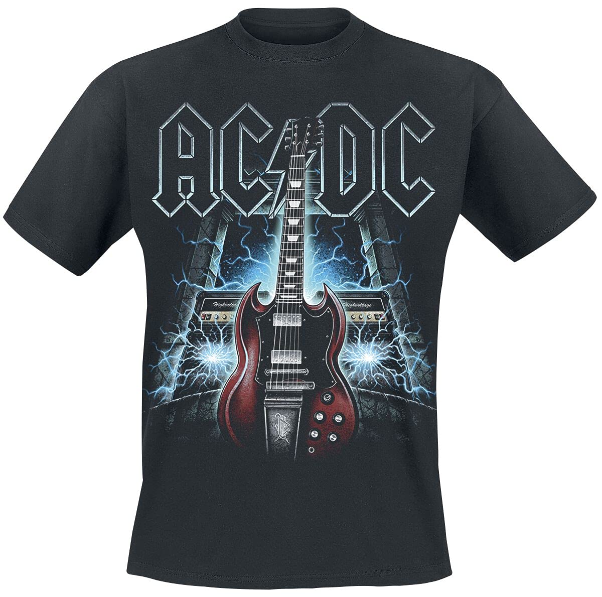 AC/DC High Voltage Guitar Homme T-Shirt Manches Courtes Noir 100% Coton Regular/Coupe Standard - Les Beatles, Paul McCartney, John Lennon, RIngo Starr, George Harrison AC/DC High Voltage Guitar Homme T-Shirt Manches Courtes Noir 100% Coton Regular/Coupe Standard