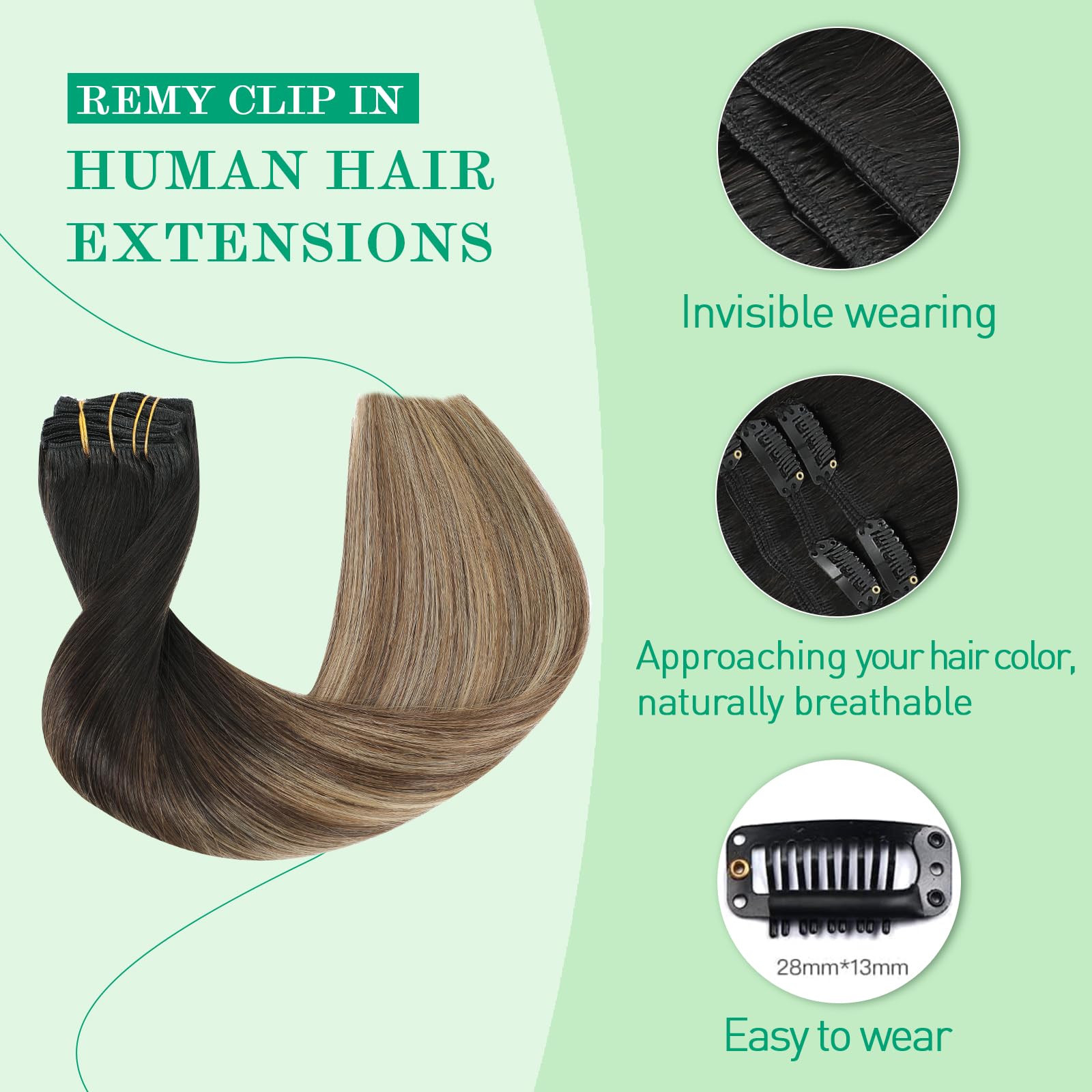 SURNEL Extensiones Clip Pelo Natural 100g 35cm 6 Piezas Castaño Chocolate Extensiones De Clip De Humano Real Extensiones Pelo Natural Remy (C#4-35cm) — view 59