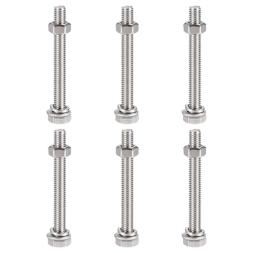 uxcell Tornillos de cabeza hexagonal M6 x 2.165 in, tuercas, kits de arandelas planas y de bloqueo, pernos hexagonales de rosca completa de acero