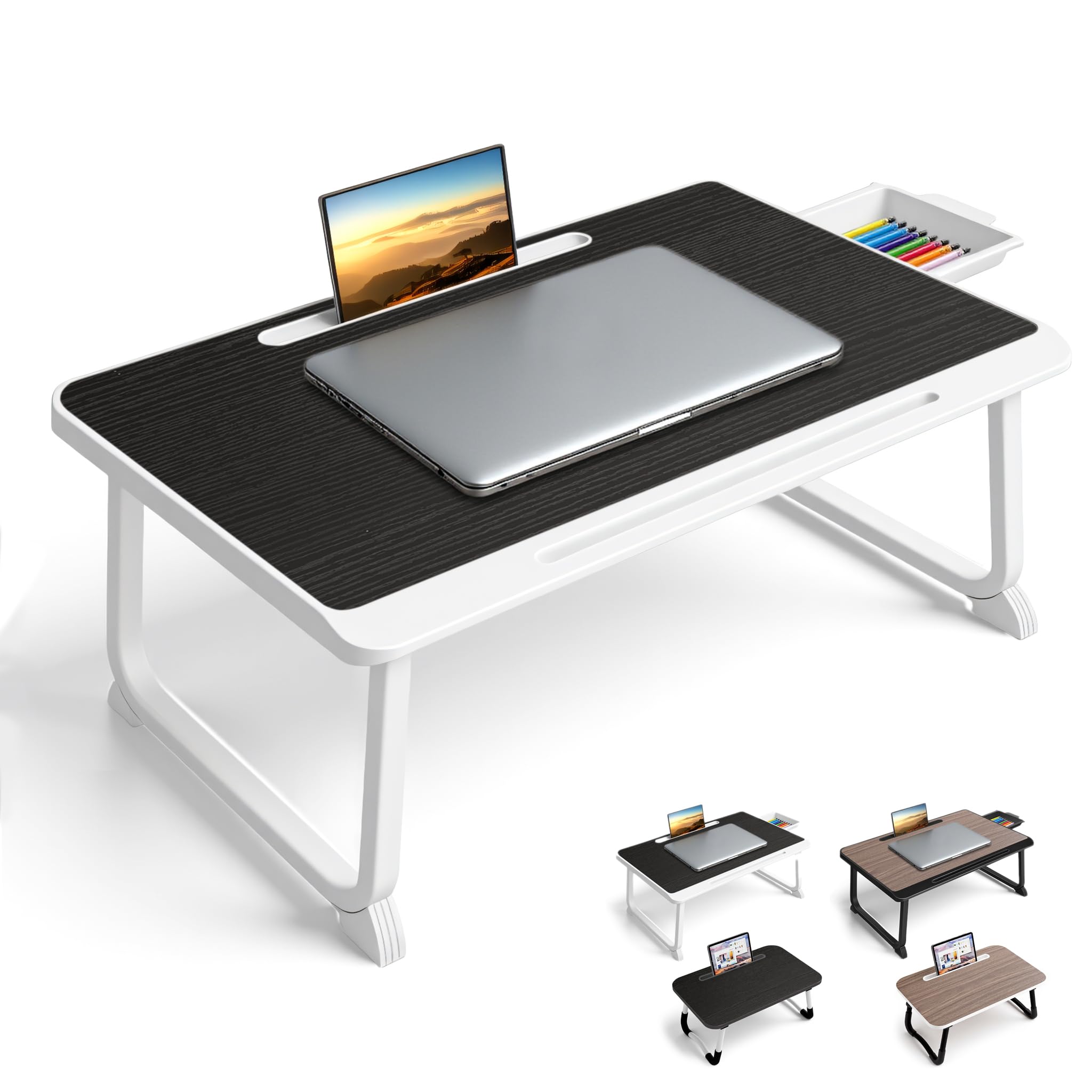 Weiqile 60X40 Black Laptop Bed Desk,Lap Desk For Breakfast In Bed, Work And Study, Home Office, Laptop Stand For Sofa、Couch、Bed, (60X40 Black)