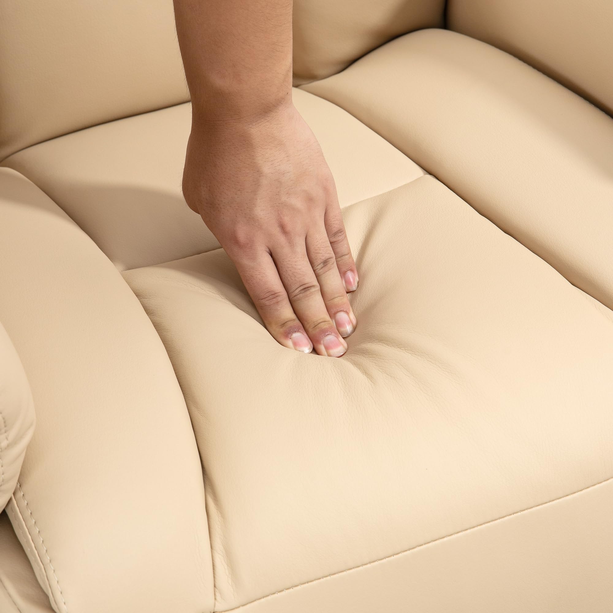 HOMCOM Fauteuil de Relaxation Fauteuil Relax de Salon inclinable pivotant Repose-Pied réglable accoudoirs, Chaise TV en Cuir synthétique, jusqu'à 150 kg, pour Salon, Chambre, Home cinéma, Beige