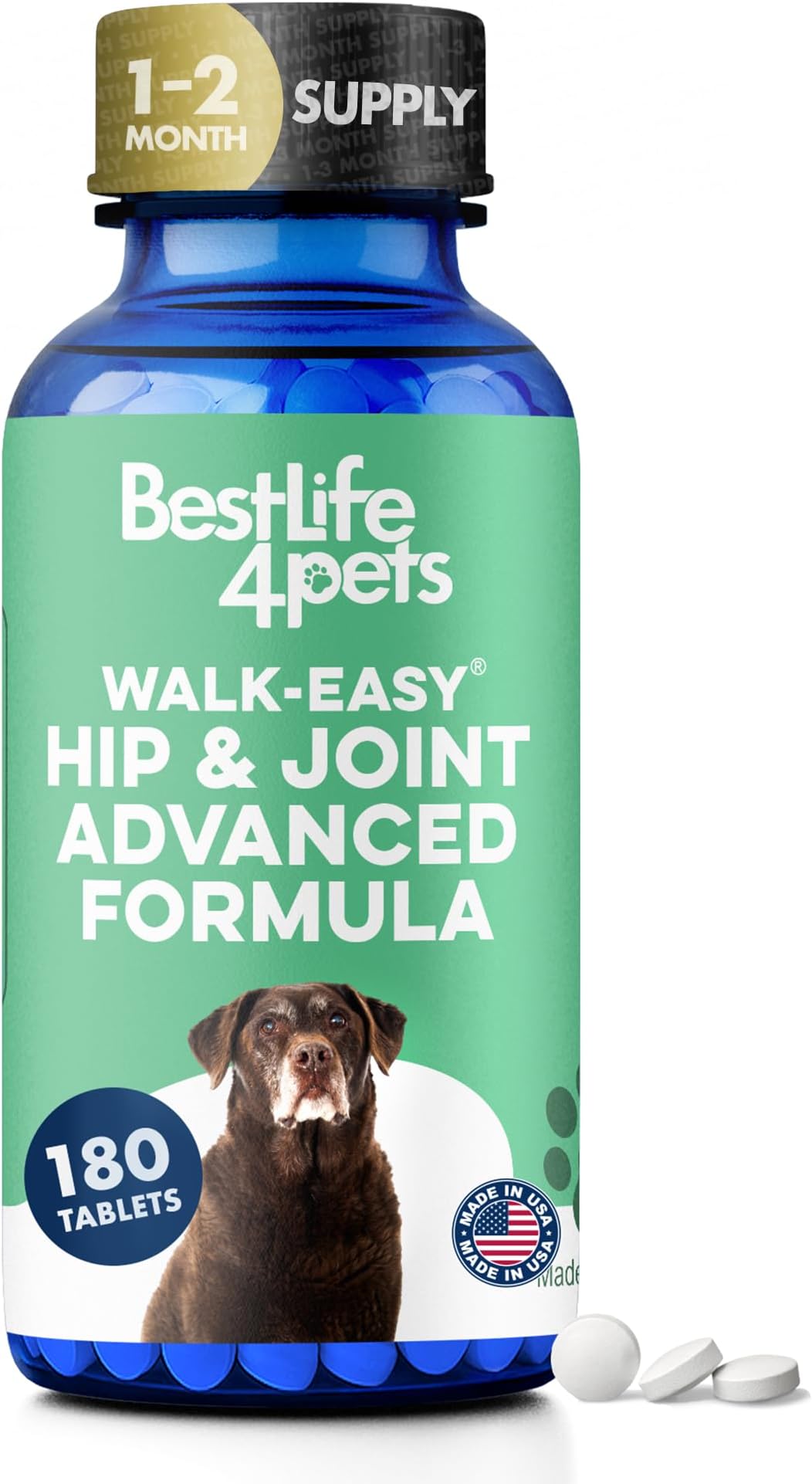 Large Breed Hip and Joint Supplement for Dogs - Premium Natural Joint Support and Mobility Relief Helps Ease Stiffness so Senior Dogs can Climb Stairs, Walk Pain Free and Play Again (180 Tiny Pills)