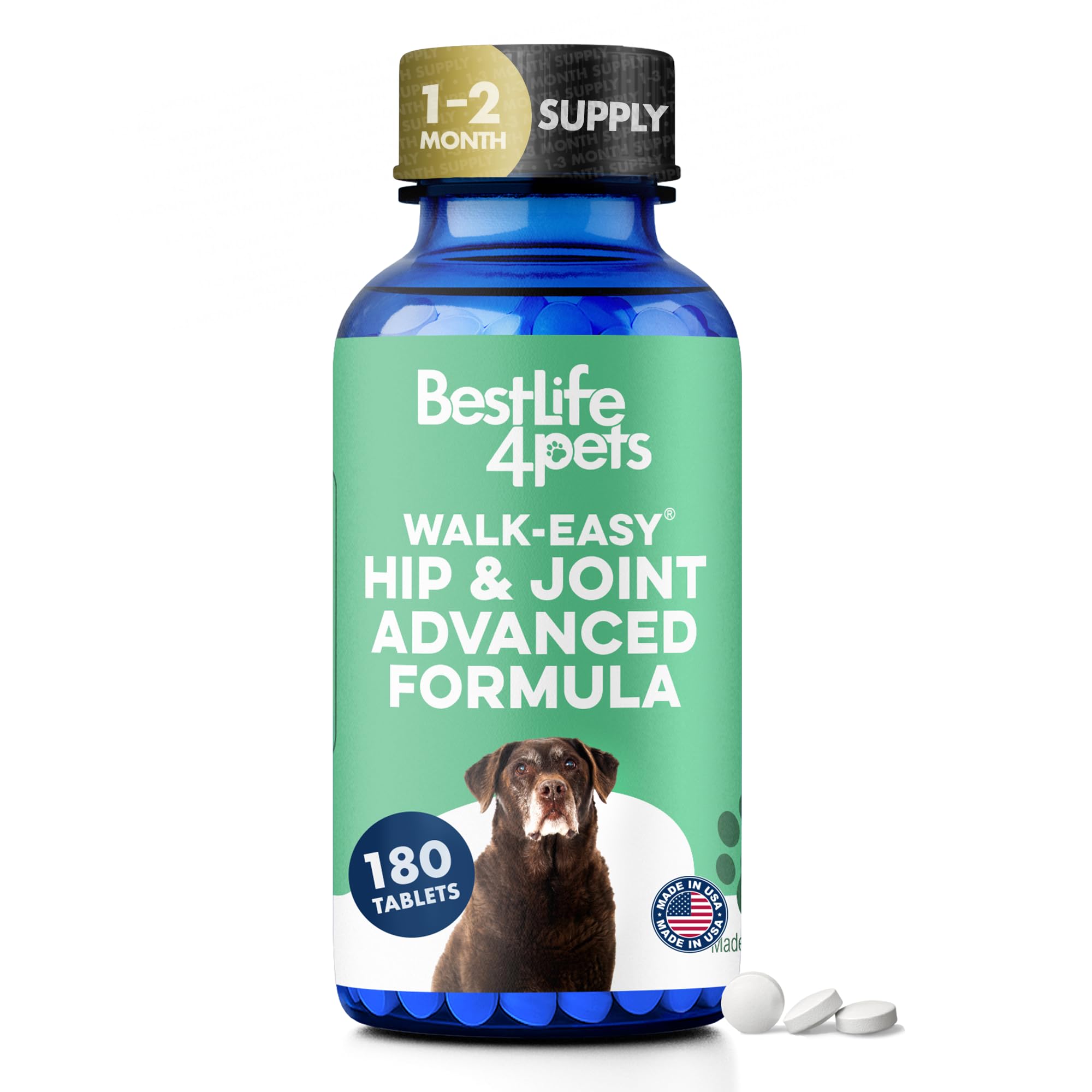 Large Breed Hip and Joint Supplement for Dogs - Premium Natural Joint Support and Mobility Relief Helps Ease Stiffness so Senior Dogs can Climb Stairs, Walk Pain Free and Play Again (180 Tiny Pills)