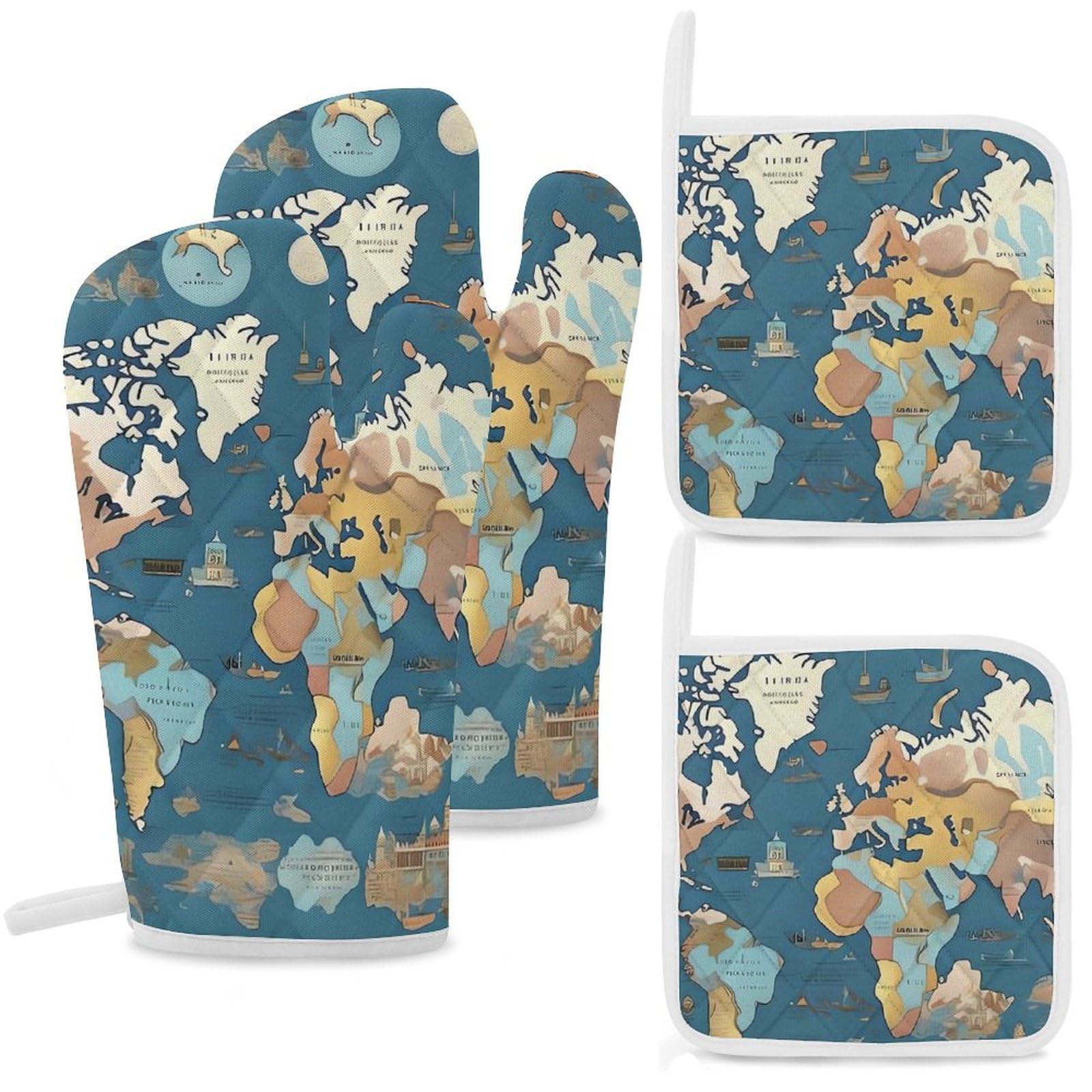 Gants de cuisine anti-brûlure carte du monde pour four et cuisson