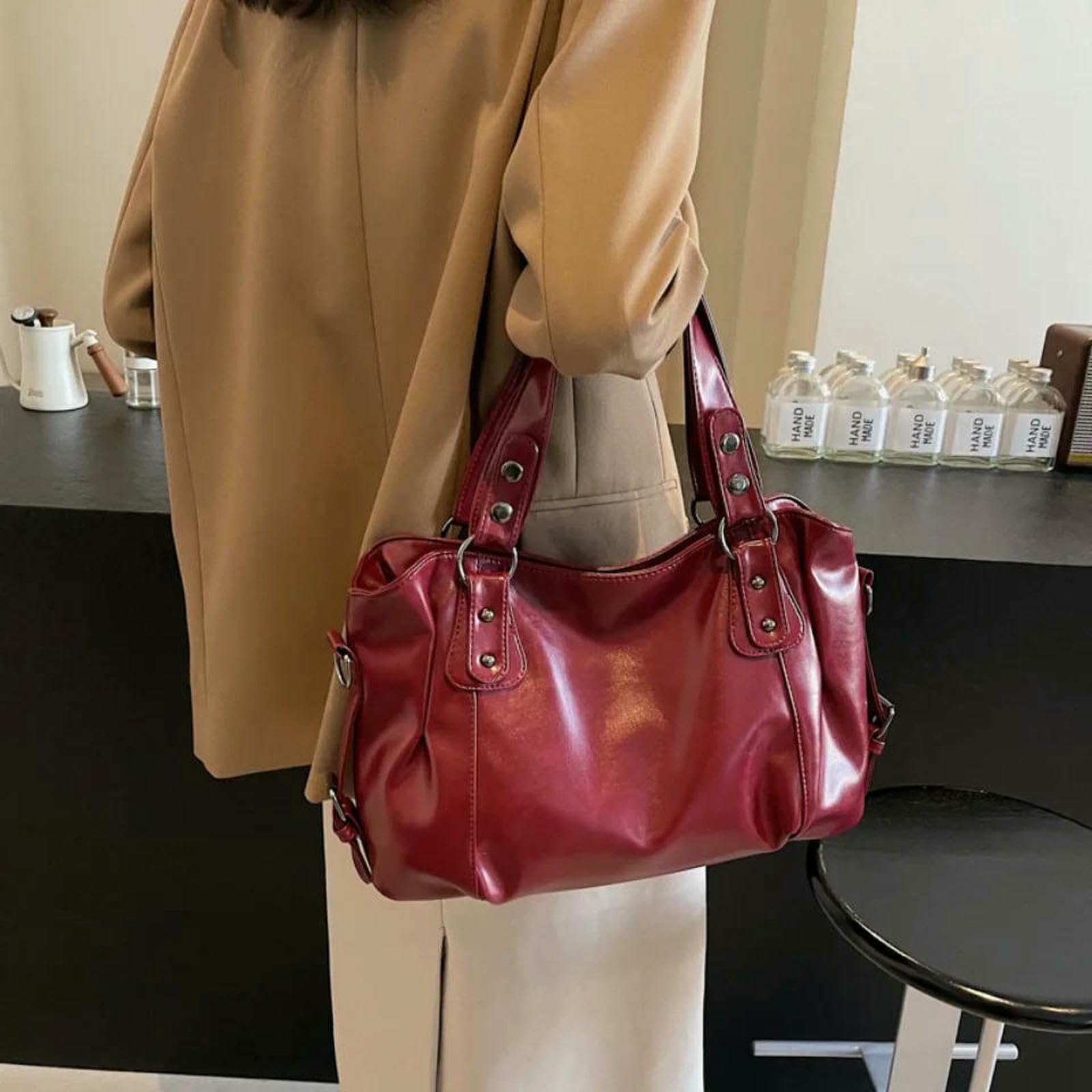 Handtasche Damen-lederhandtasche Mit Großem Fassungsvermögen, Weiche Hobo-umhängetasche, Trendige Messenger-Tasche Für Den Täglichen Gebrauch-kaffee-a-40x27x15cm