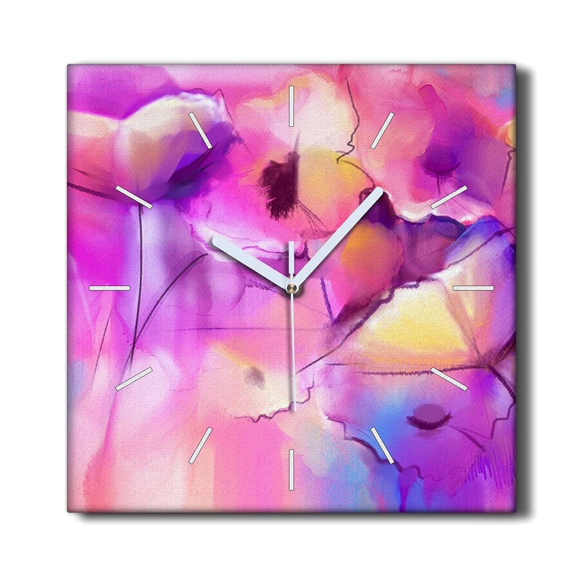 Horloge sur Toile Fleurs d'art Motif Artistique et Cadran Silencieux