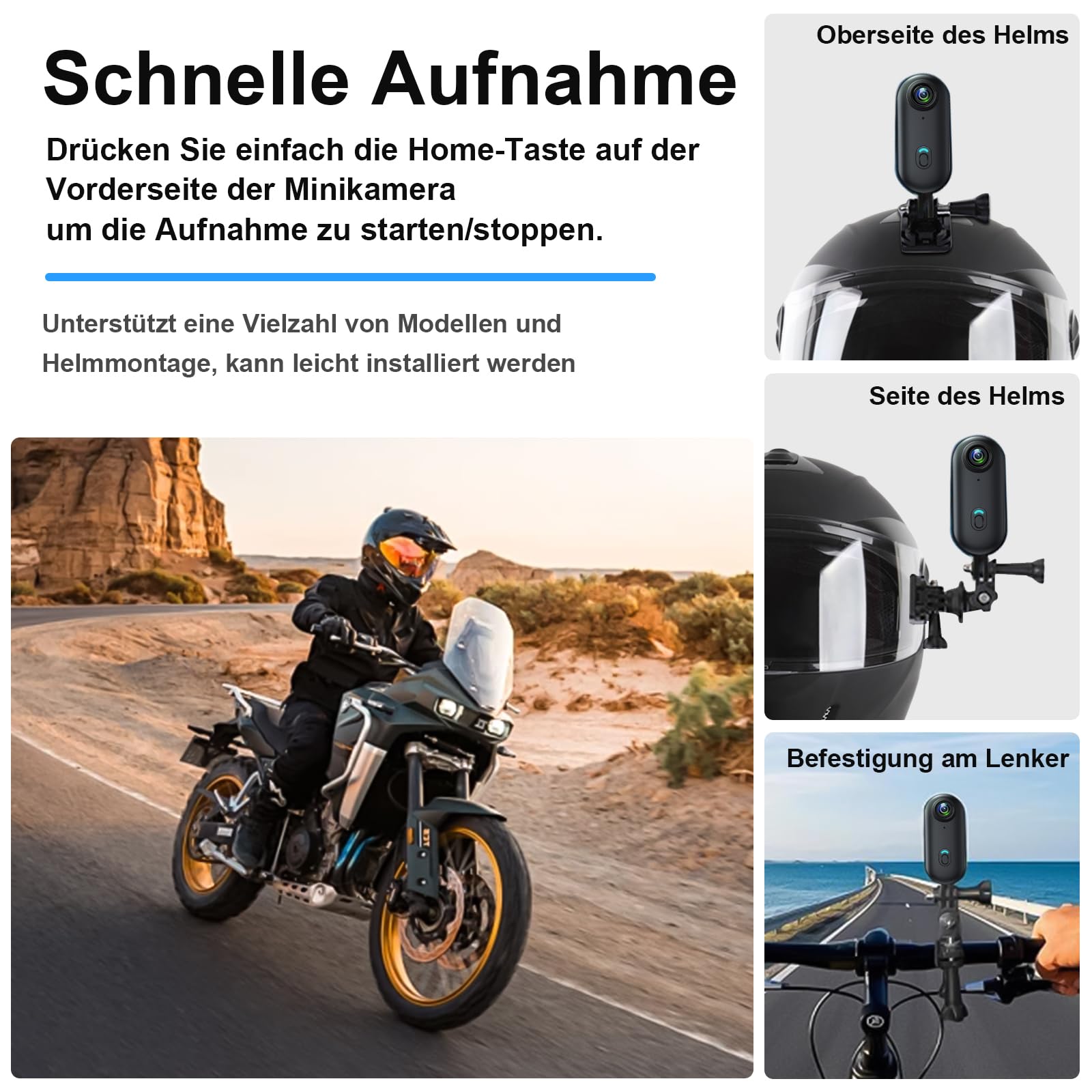 LXMIMI Action Cam, 170° Wifi Action Kamera, HD 1080P Motorradhelmkamera, 16GB-Magnet-Fahrradvideokamera, Wasserdichte Sport-Actionkamera mit Diversem Zubehör für Reiten und Spaziergänge mit Haustieren | Mini-Action-Kamera für Motorrad- oder Fahrradhelm, 1