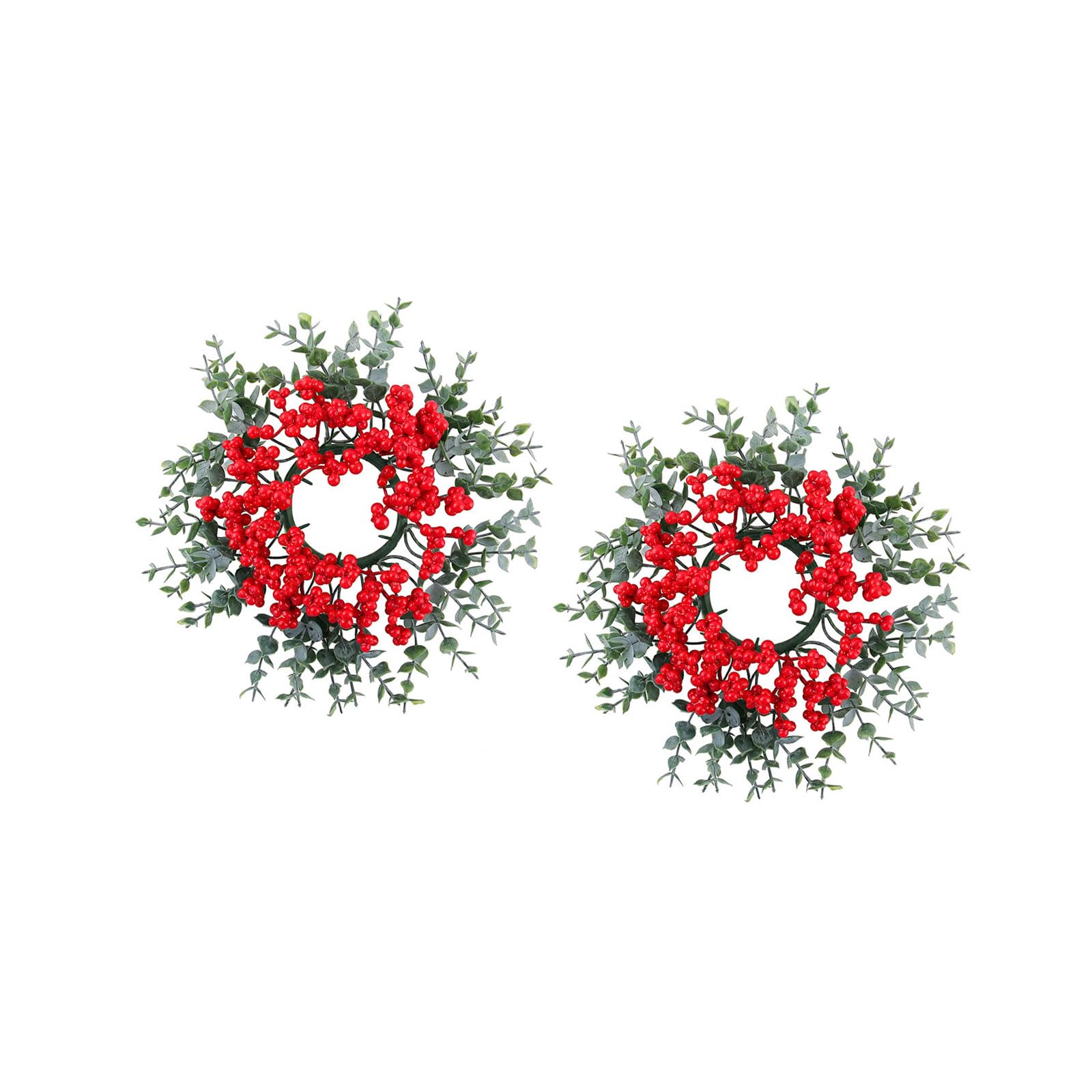 APGLSXY Christmas Rings Red Artificial Berries Rings with Eucalypt Minis Christmas Wreath for Pillar for Wedding Table Centerpieces