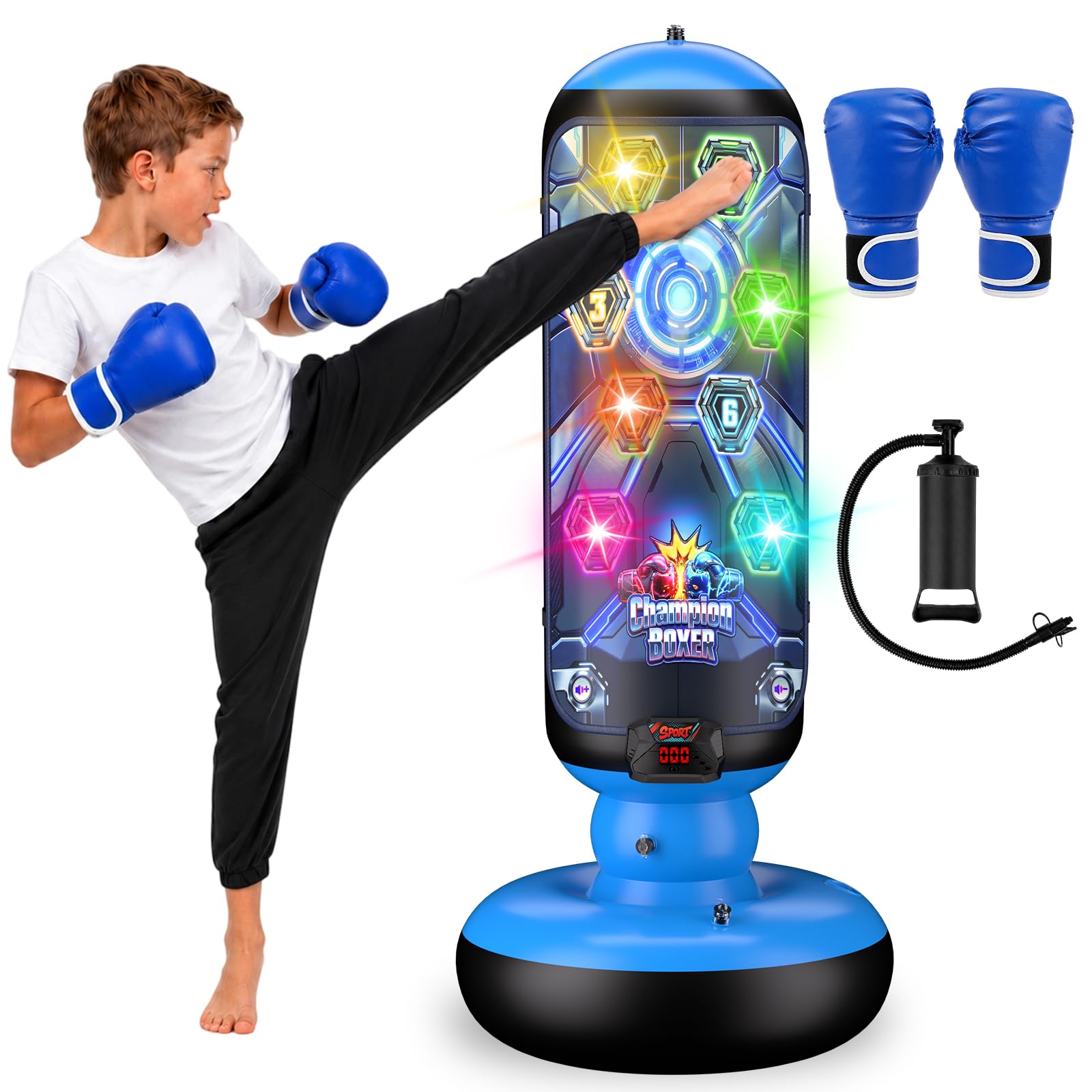Nazano Punching Bag for Kids, Inflatable Boxing Set with Gloves & Lights