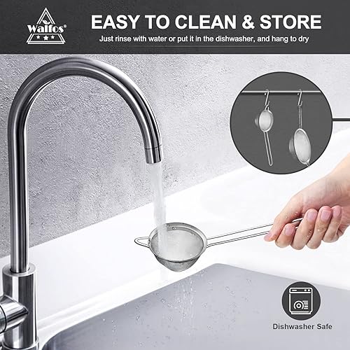 Miniatura 41 de Walfos Colador grande de malla fina de 9.35 pulgadas, tamiz de malla de acero inoxidable 30 con mango resistente, coladores de alimentos de cocina